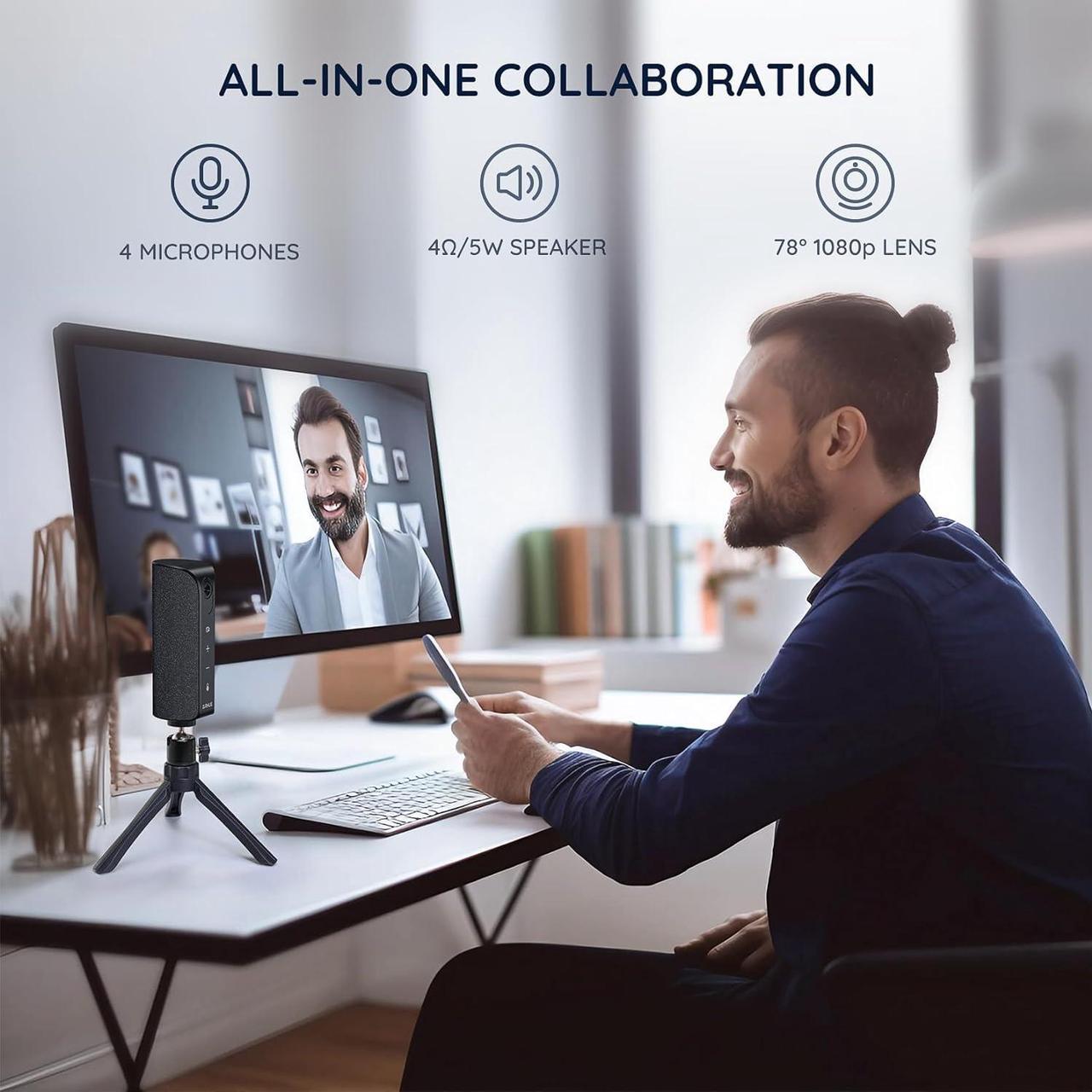Alt view image 6 of 7 - Webcam with Conference Speaker and Microphone,1080p Video Conference Camera, USB-C Webcam with 4 Microphones and Speaker