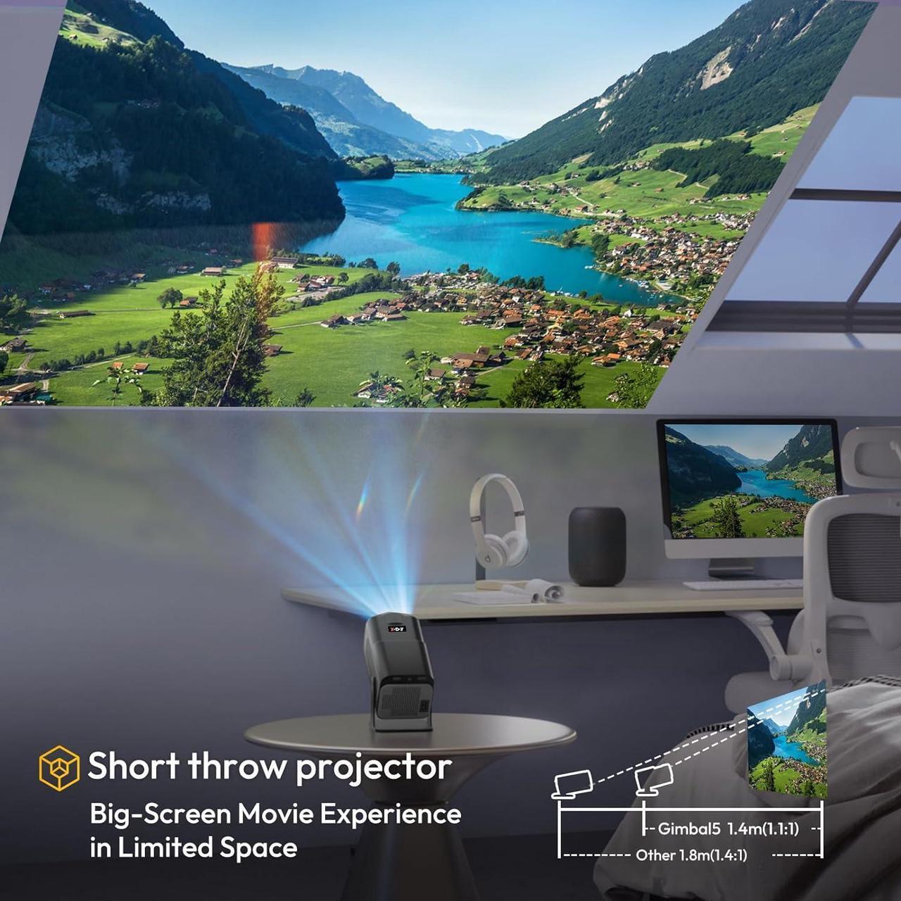 Alt view image 7 of 7 - Smart Mini Projector XGODY Gimbal5 Android 11 Full HD Projector Native 1080P 4K Support 5G WiFi 6 Bluetooth 5.0 Home Movie Projector Electric Focu Auto Keystone 180 Rotating For PC/Lap/PS5 Dull Black