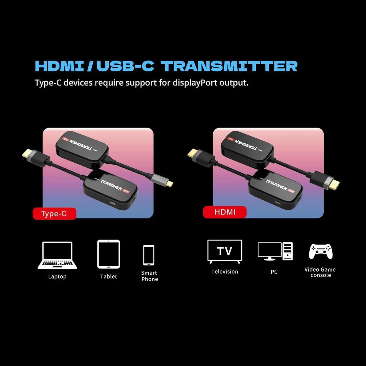Alt view image 6 of 7 - Wireless HDMI Transmitter and Receiver HDMI Wireless Extender for Streaming Video/Audio to TV/Monitor/Projector from PC/Camera/Laptop AirLink Wireless Dongle HDMI to HDMI Display Adapter