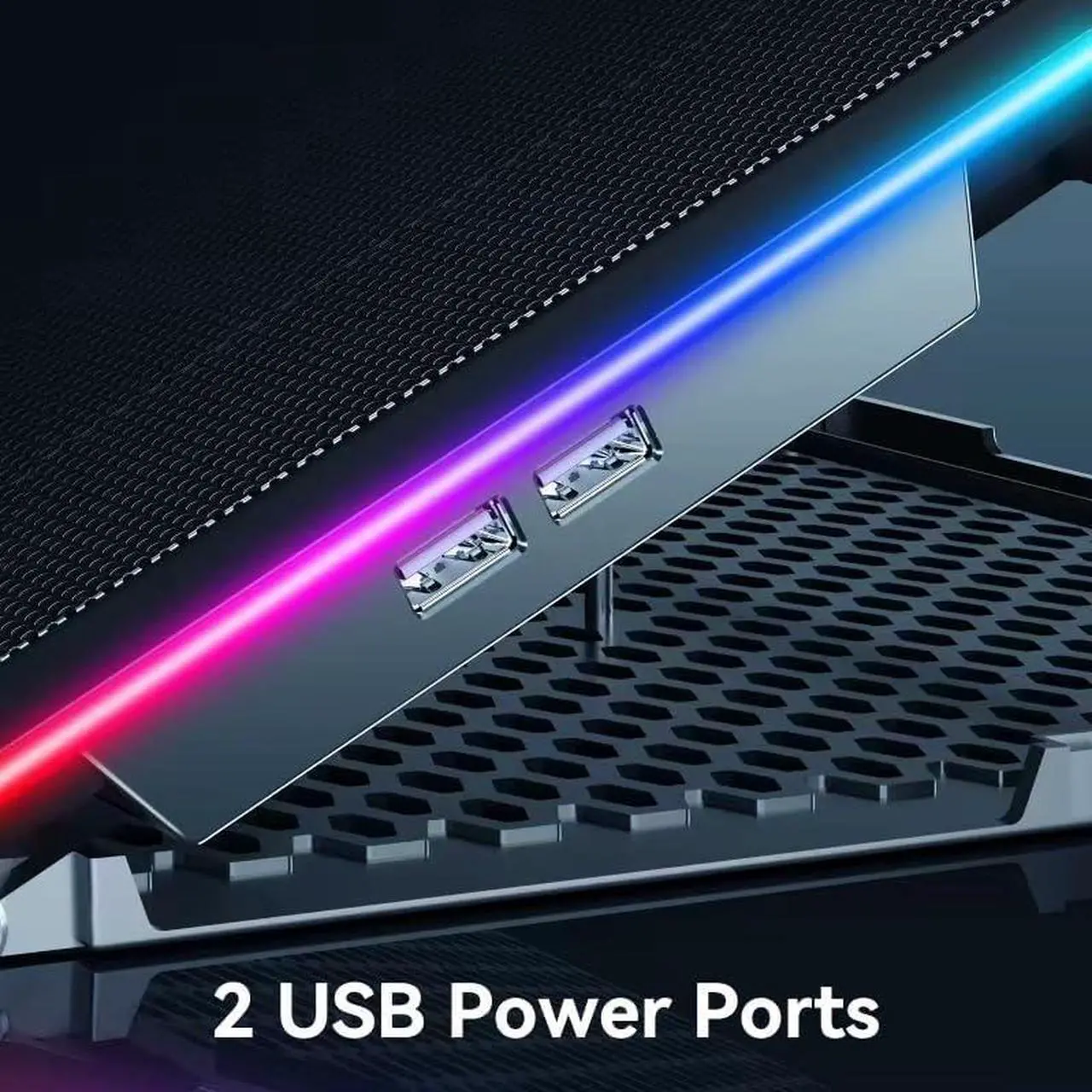 Alt view image 6 of 7 - Aluminum Alloy Laptop Cooling PadRGB Gaming Laptop Cooler with 6 Quiet Cooling Fans for 15.6-17.3 inch laptops, 9 Height Stand, LCD Screen, 4 USB Ports with 1 3.0HUB 2 2.0HUB, Lap Desk Use