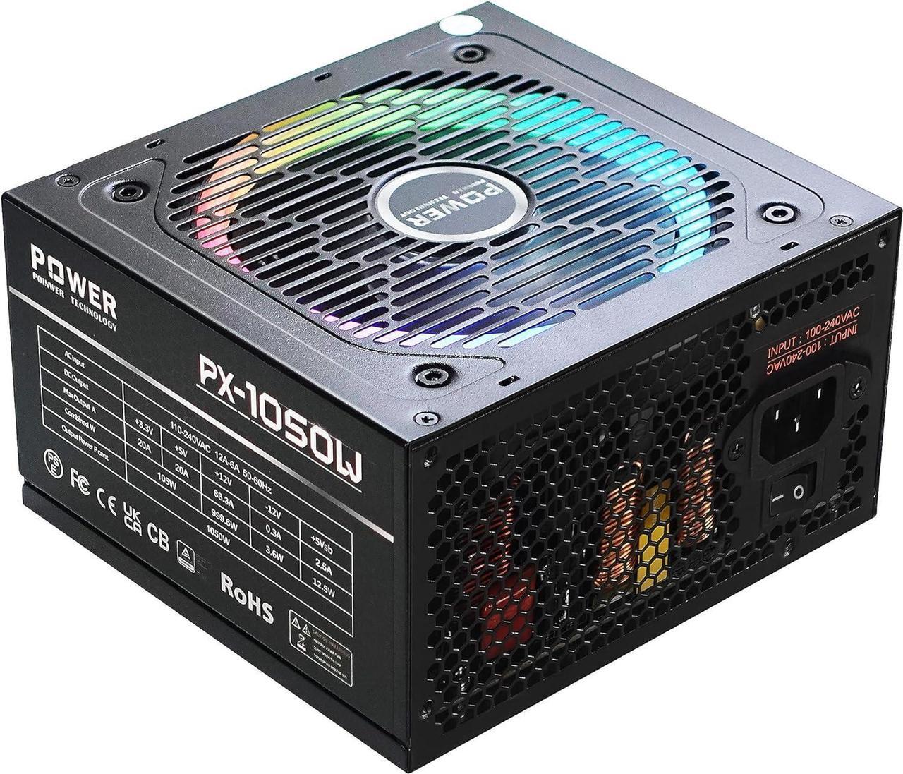 Main image of 850 Watt Power Supply 80 Plus Gold - Silent 12cm RGB Fan, Full Modular, Active PFC, 105°C Capacitor - High-Performance 850W PSU for Gaming & ATX Case Computers, 5 Year Warranty