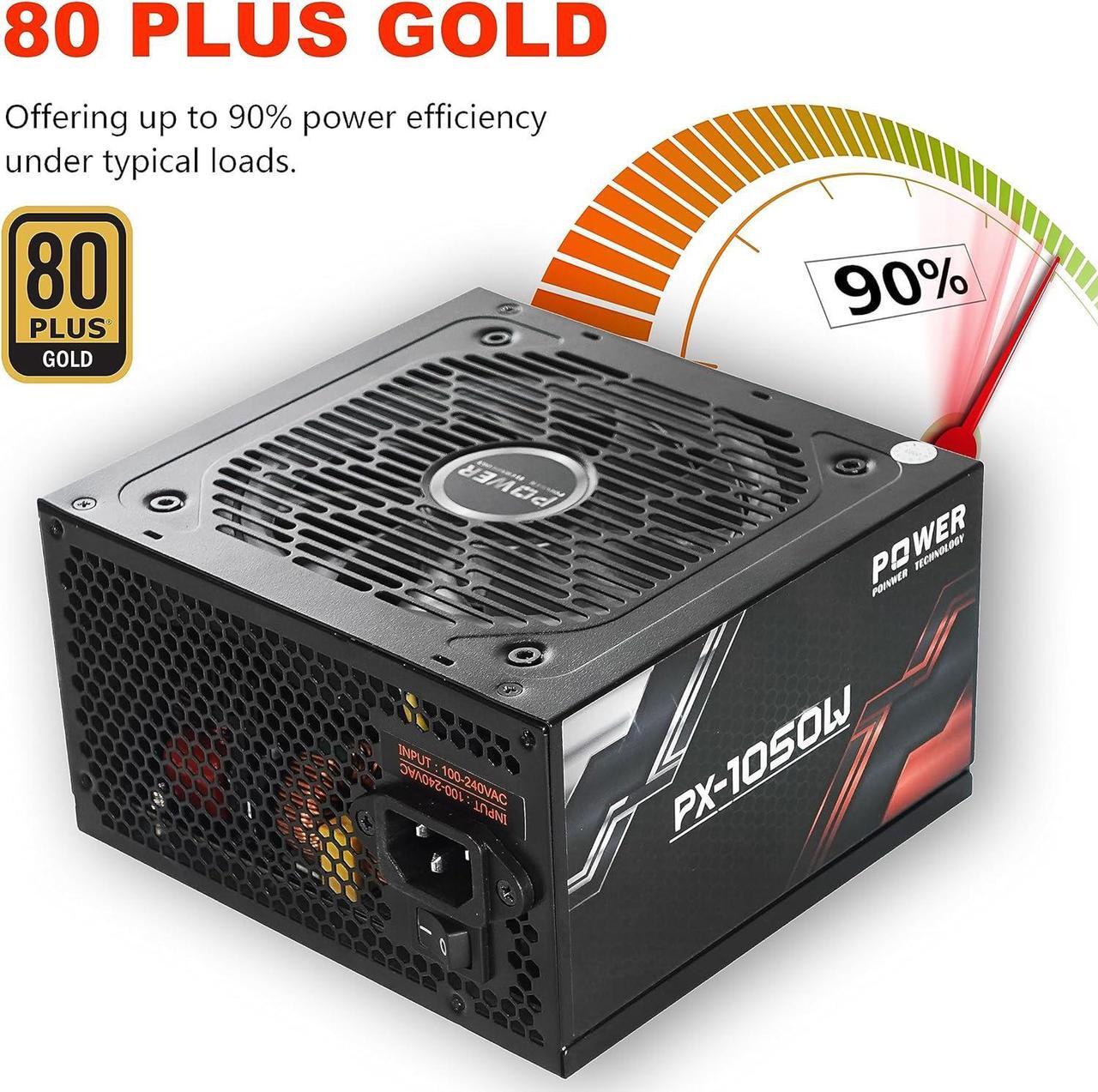 Alt view image 2 of 7 - 850 Watt Power Supply 80 Plus Gold - Silent 12cm RGB Fan, Full Modular, Active PFC, 105°C Capacitor - High-Performance 850W PSU for Gaming & ATX Case Computers, 5 Year Warranty