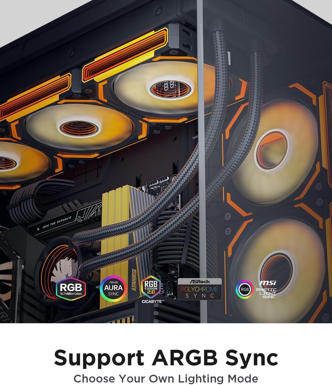 Alt view image 3 of 7 - 120mm PC RGB Fans Computer Case Fans, 5V 3-PIN Connector Daisy Chain PWM Cooling Fans with Controller for Cases CPU Liquid Coolers (Black COSMIQ Forward Fan, Black-3)