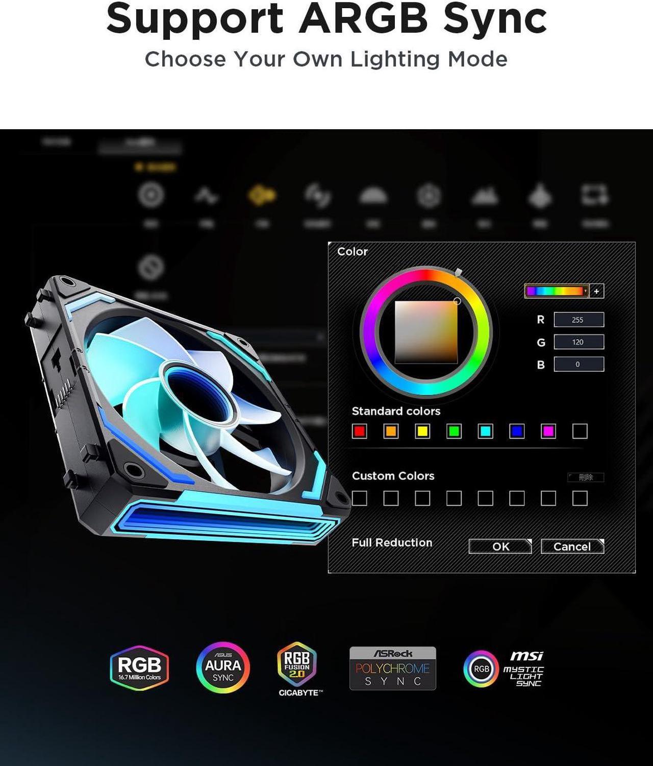 Alt view image 4 of 7 - 120mm PC RGB Fans Computer Case Fans, 5V 3-PIN Connector Daisy Chain PWM Cooling Fans with Controller for Cases CPU Liquid Coolers (Black COSMIQ Forward Fan, Black-3)