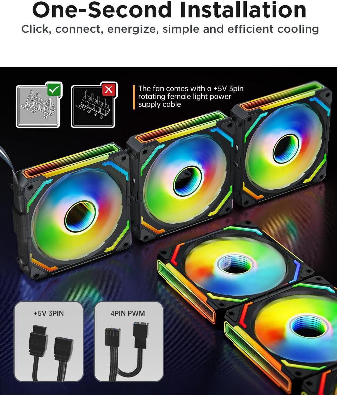Alt view image 7 of 7 - 120mm PC RGB Fans Computer Case Fans, 5V 3-PIN Connector Daisy Chain PWM Cooling Fans with Controller for Cases CPU Liquid Coolers (Black COSMIQ Forward Fan, Black-3)