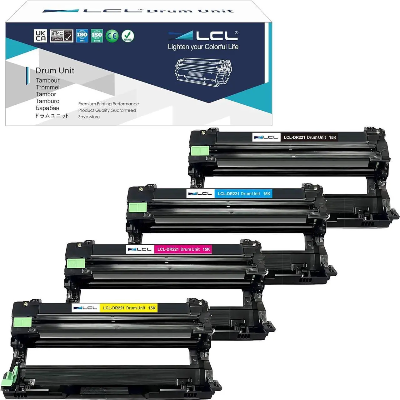 Main image of Compatible Drum Unit Replacement for Printer DR-221 DR221 DR221CL DR-221CL HL-3140CW HL-3142CW HL-3150CDN HL-3150CDW HL-3152CDW HL-3170CW HL-3170CDW HL-3172CDW (4-Pack, Black Cyan Magenta Yellow)