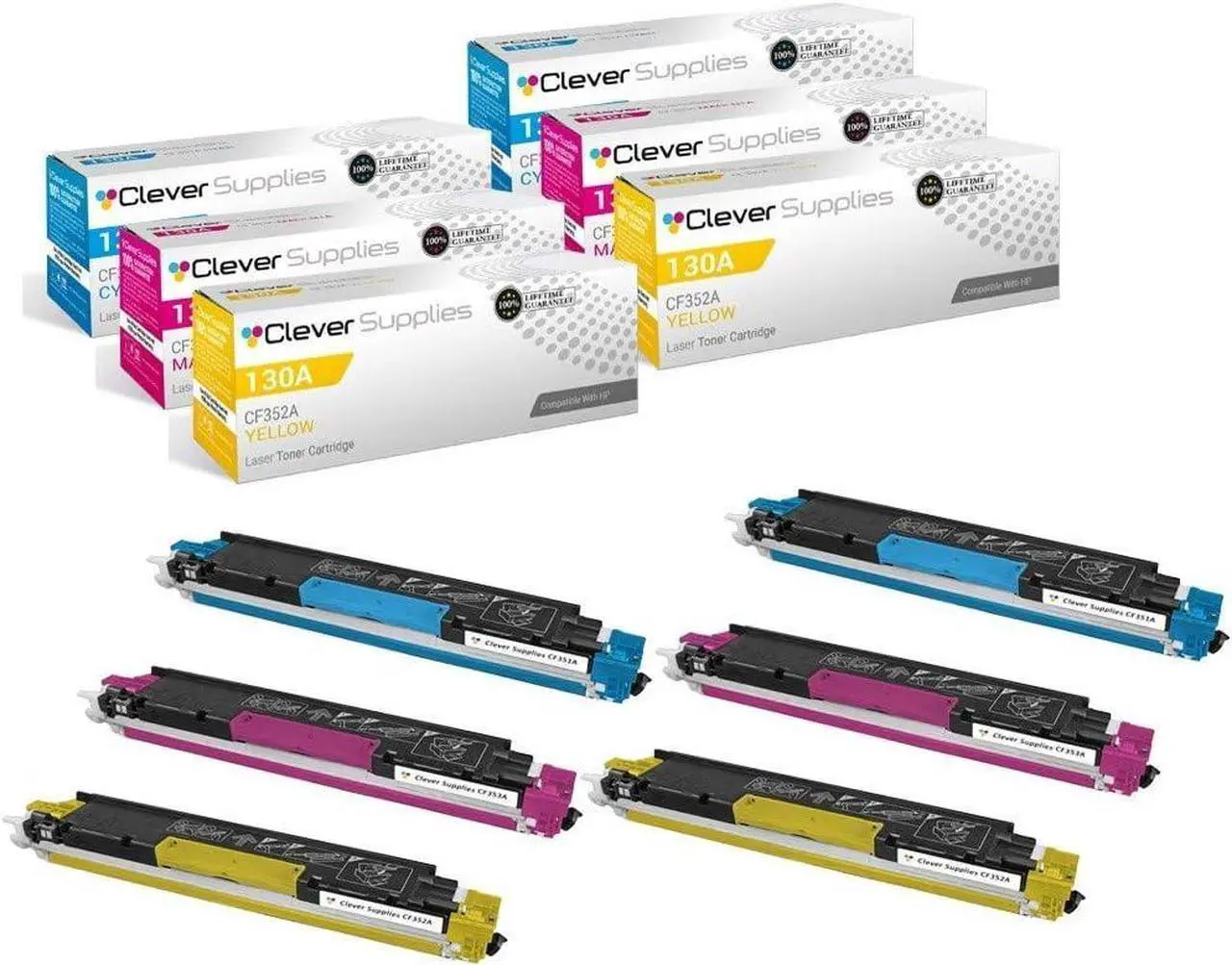 Alt view image 6 of 6 - Compatible Toner Cartridge Replacement for  130A CF310A Black CF311A Cyan CF313A Magenta CF312A Yellow Color Enterprise M855dn M855x+ Color Enterprise M855xh 5 Color Set