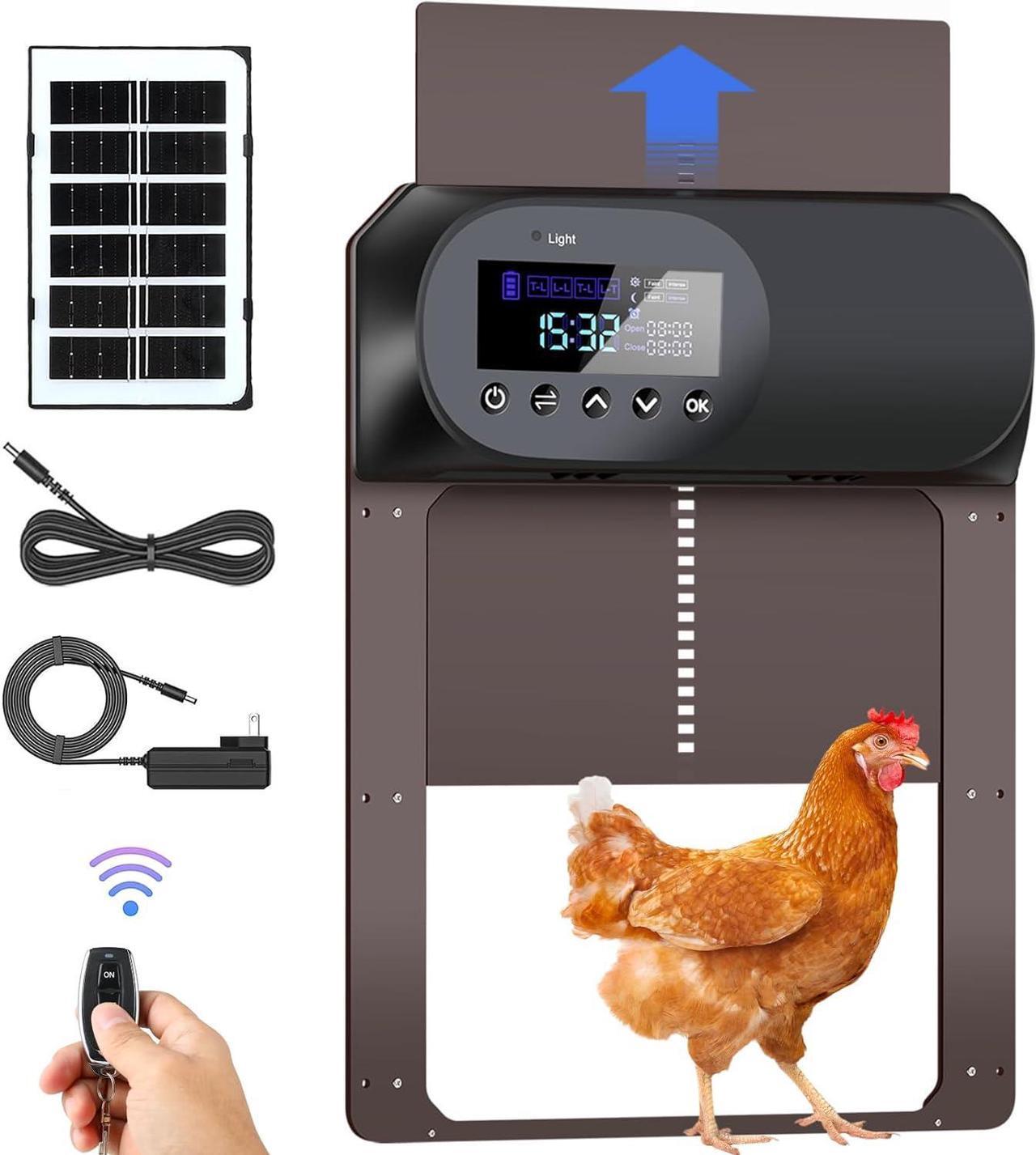 Main image of Chicken Coop Door Solar Powered, LCD Screen Electric Auto Chicken Coop Door with Timer & Light Sensor, Aluminum 4000mAh Rechargeable Chicken Door Opener with Remote Control & 4 Modes