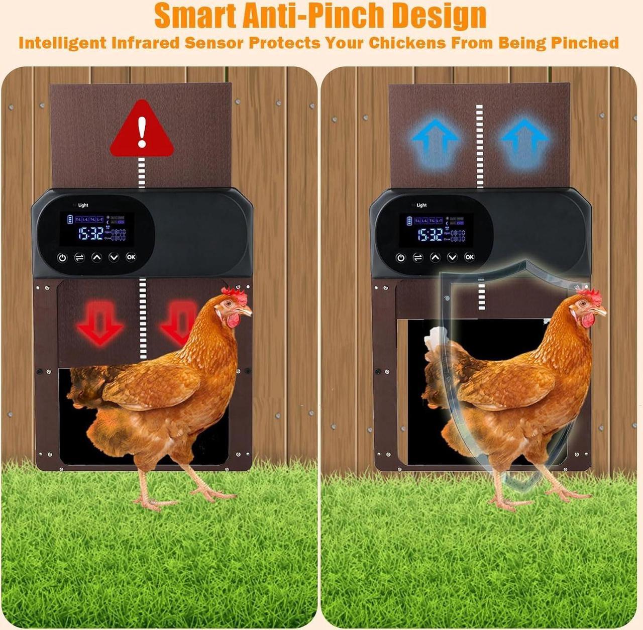 Alt view image 4 of 7 - Chicken Coop Door Solar Powered, LCD Screen Electric Auto Chicken Coop Door with Timer & Light Sensor, Aluminum 4000mAh Rechargeable Chicken Door Opener with Remote Control & 4 Modes