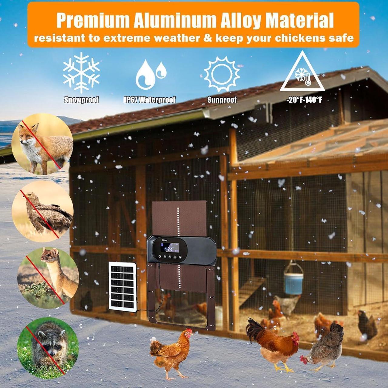 Alt view image 5 of 7 - Chicken Coop Door Solar Powered, LCD Screen Electric Auto Chicken Coop Door with Timer & Light Sensor, Aluminum 4000mAh Rechargeable Chicken Door Opener with Remote Control & 4 Modes