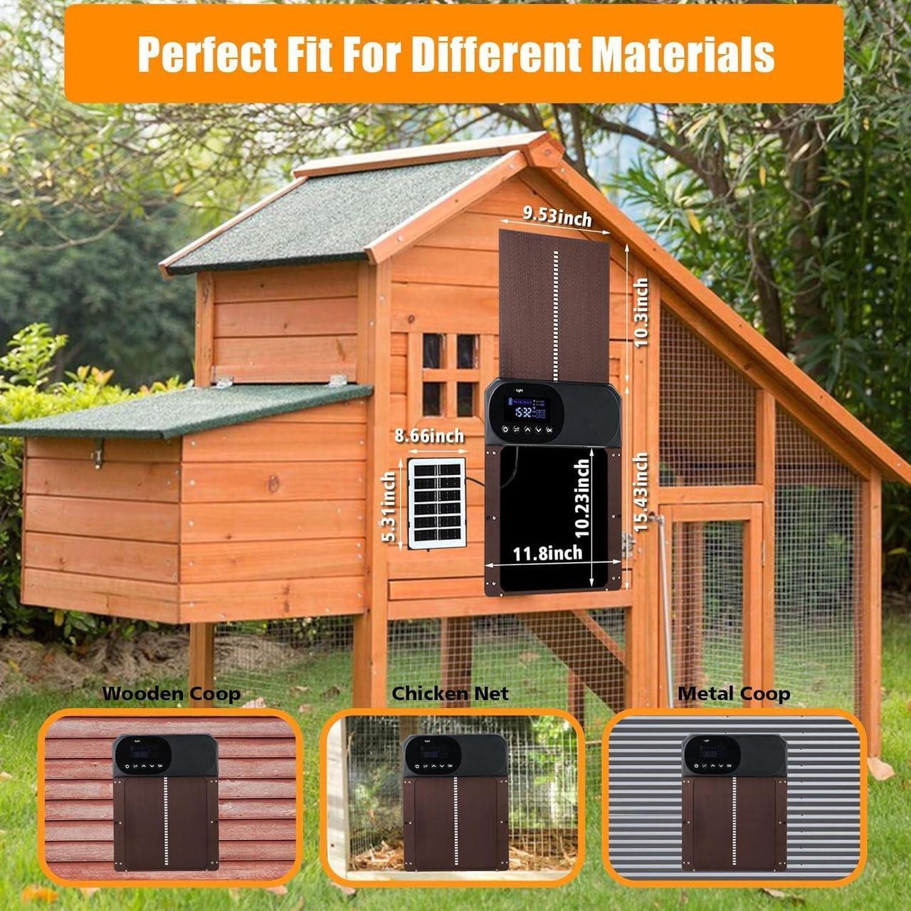 Alt view image 7 of 7 - Chicken Coop Door Solar Powered, LCD Screen Electric Auto Chicken Coop Door with Timer & Light Sensor, Aluminum 4000mAh Rechargeable Chicken Door Opener with Remote Control & 4 Modes