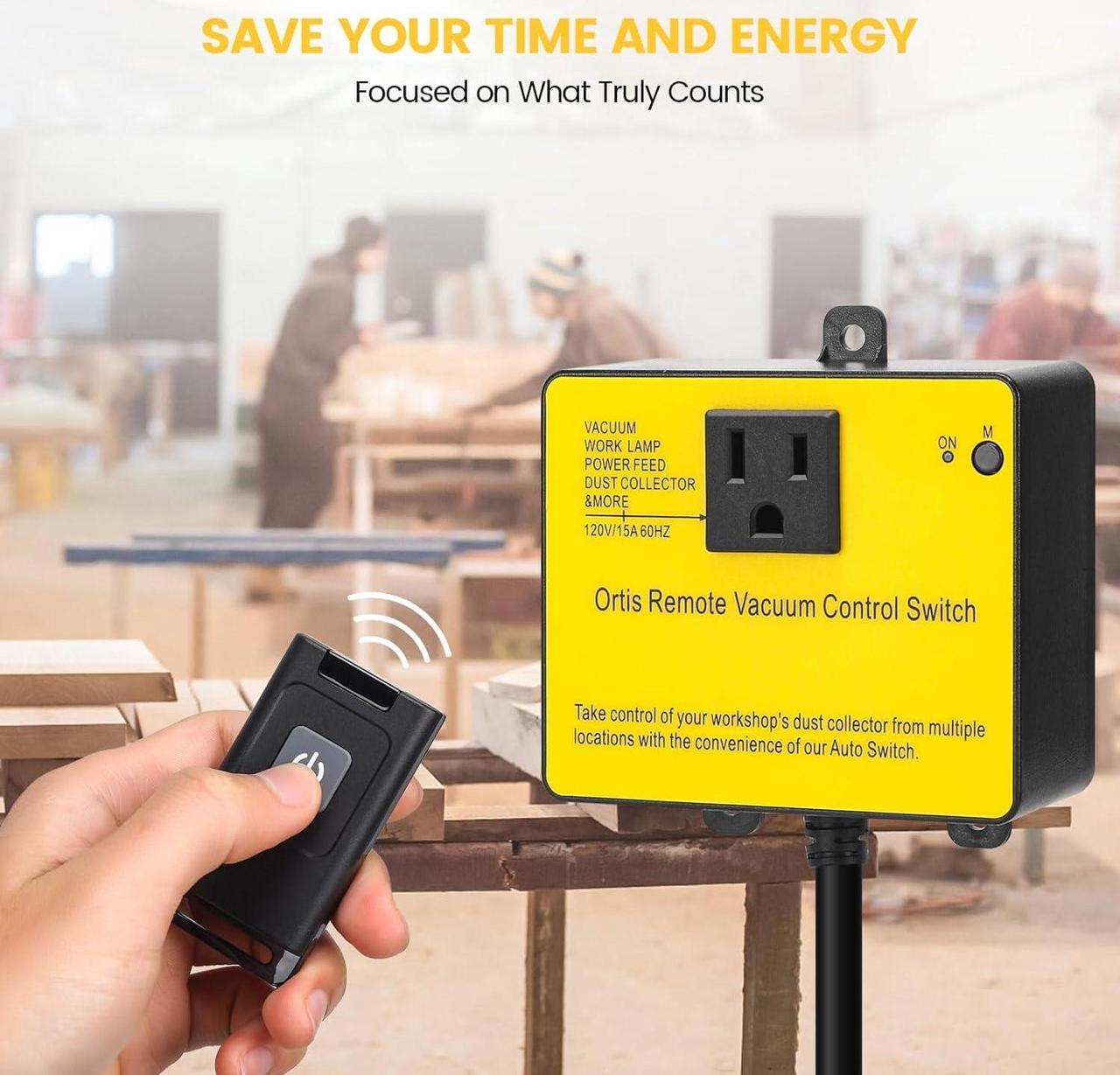 Alt view image 2 of 7 - Collector Remote Switch, Ortis 120V Wireless Remote Switch for Dust Collector, 328FT Wireless Range (Battery Included), Heavy Duty Design, Save Your Time and Energy, Enhance Your Work Safety