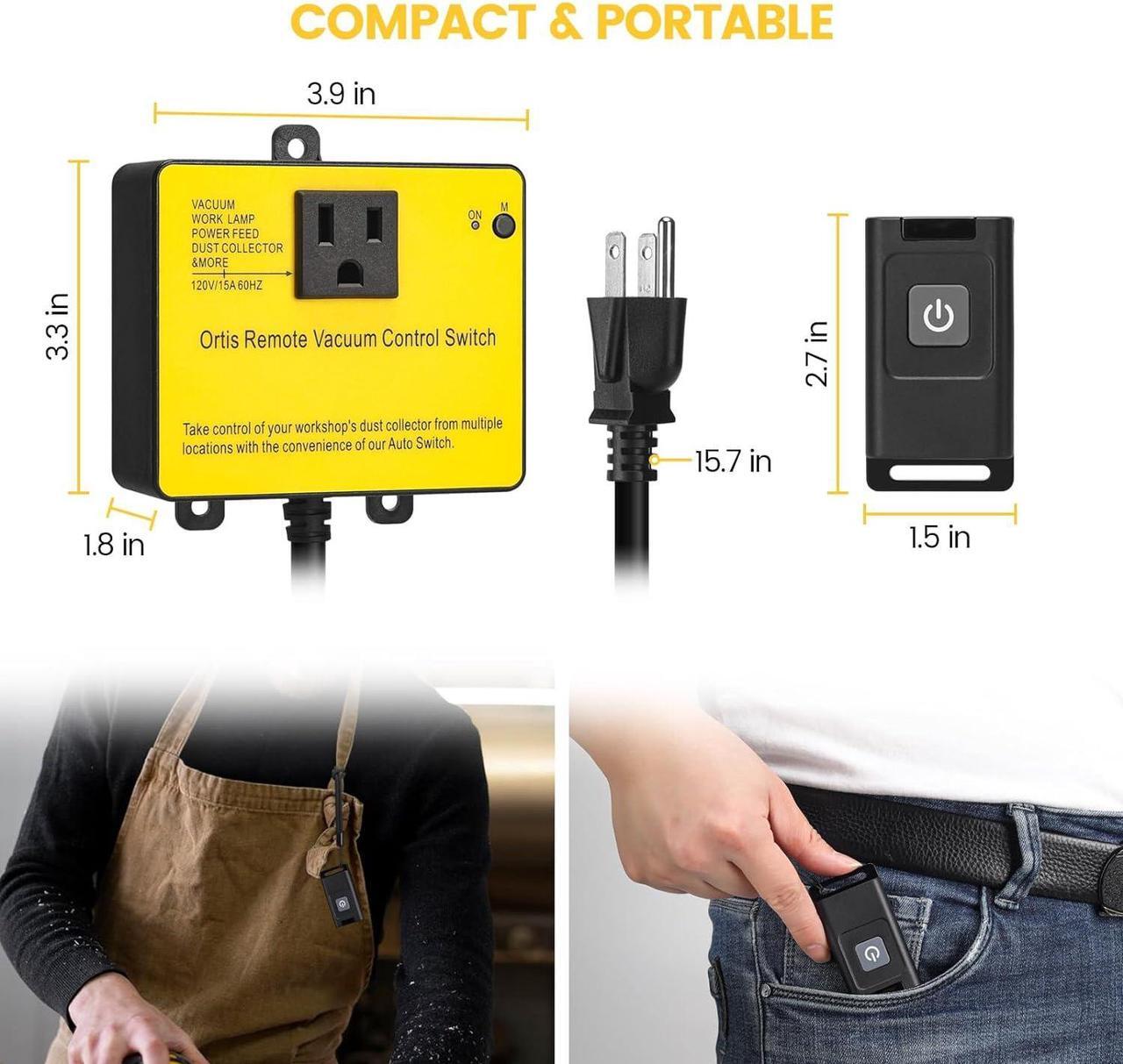 Alt view image 7 of 7 - Collector Remote Switch, Ortis 120V Wireless Remote Switch for Dust Collector, 328FT Wireless Range (Battery Included), Heavy Duty Design, Save Your Time and Energy, Enhance Your Work Safety