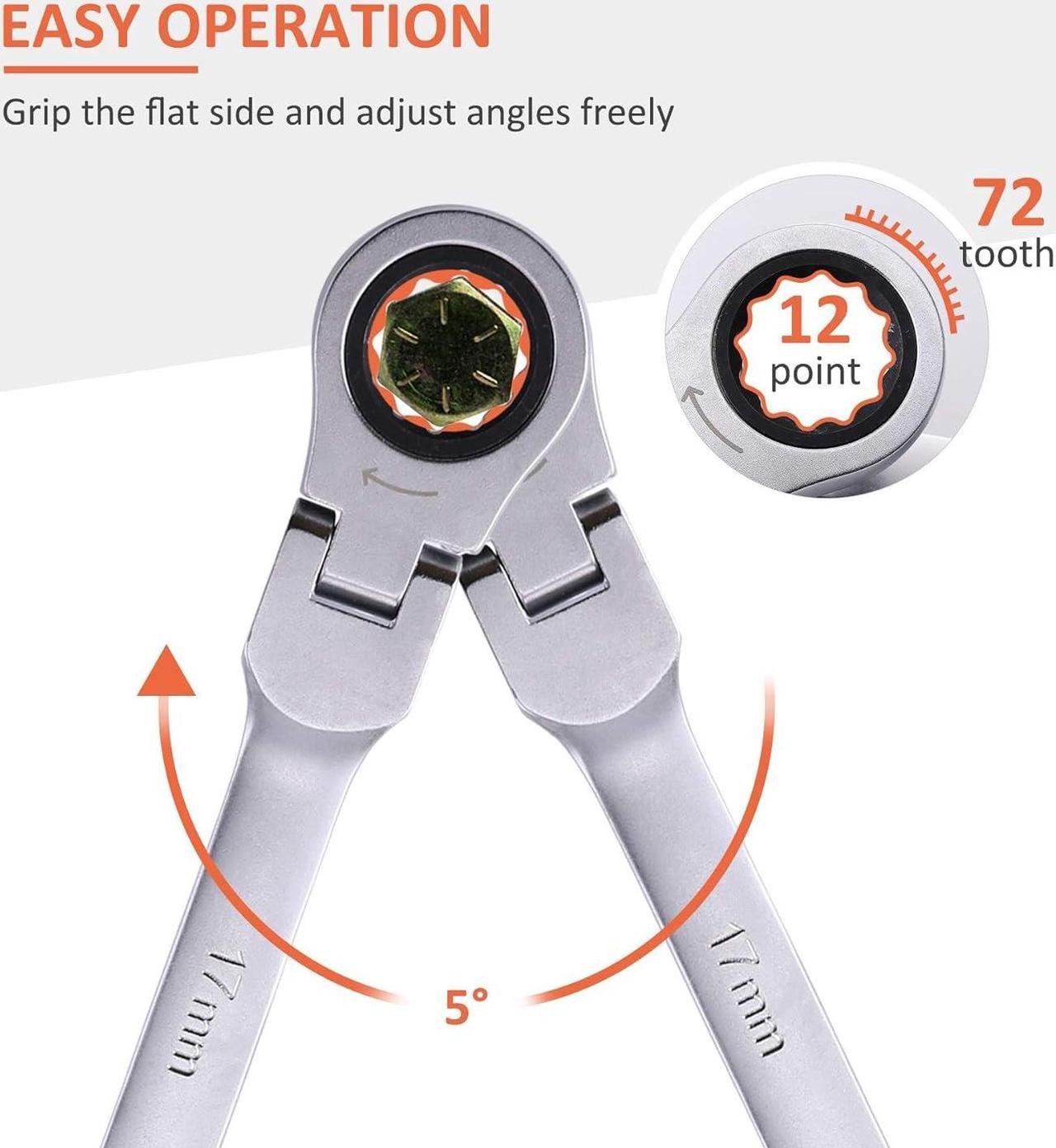 Alt view image 3 of 7 - Motor Tech 6-Piece Metric 8mm - 19mm Extra Long Gear Ratcheting Wrench Set XL Extended Handle with Flex Head, 8mm 9mm 10mm 11mm 12mm 13mm 14mm 15mm 16mm 17mm 18mm 19mm - 6pcs & 12 Sizes