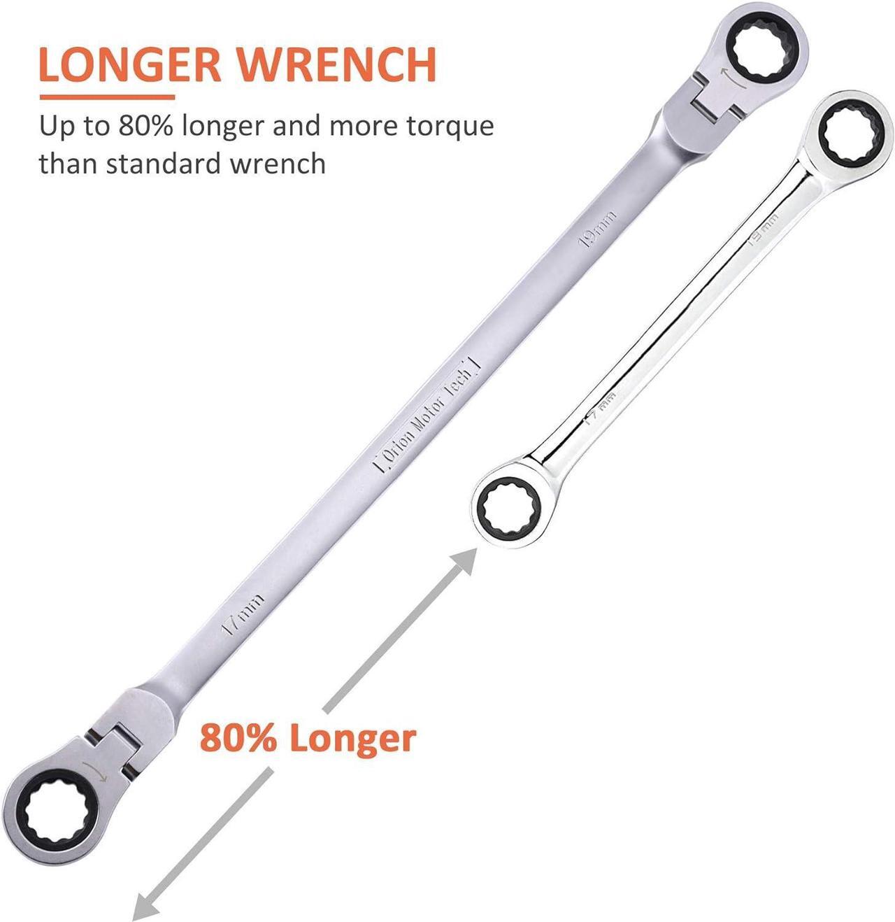 Alt view image 6 of 7 - Motor Tech 6-Piece Metric 8mm - 19mm Extra Long Gear Ratcheting Wrench Set XL Extended Handle with Flex Head, 8mm 9mm 10mm 11mm 12mm 13mm 14mm 15mm 16mm 17mm 18mm 19mm - 6pcs & 12 Sizes