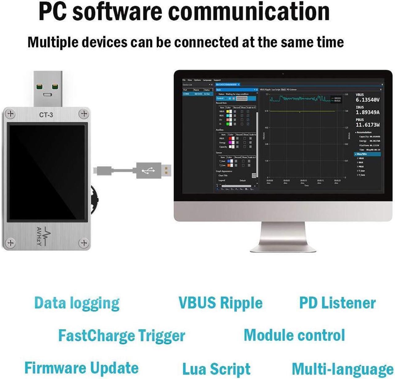 Alt view image 3 of 7 - USB Power Meter USB 3.1 Tester Digital Multimeter Current Tester Voltage Detector Lua Interpreter Integrated DC 26V 6A PD 2.0/3.0 QC 2.0/3.0/4.0 pps Trigge (CT3+SM-LD-00)