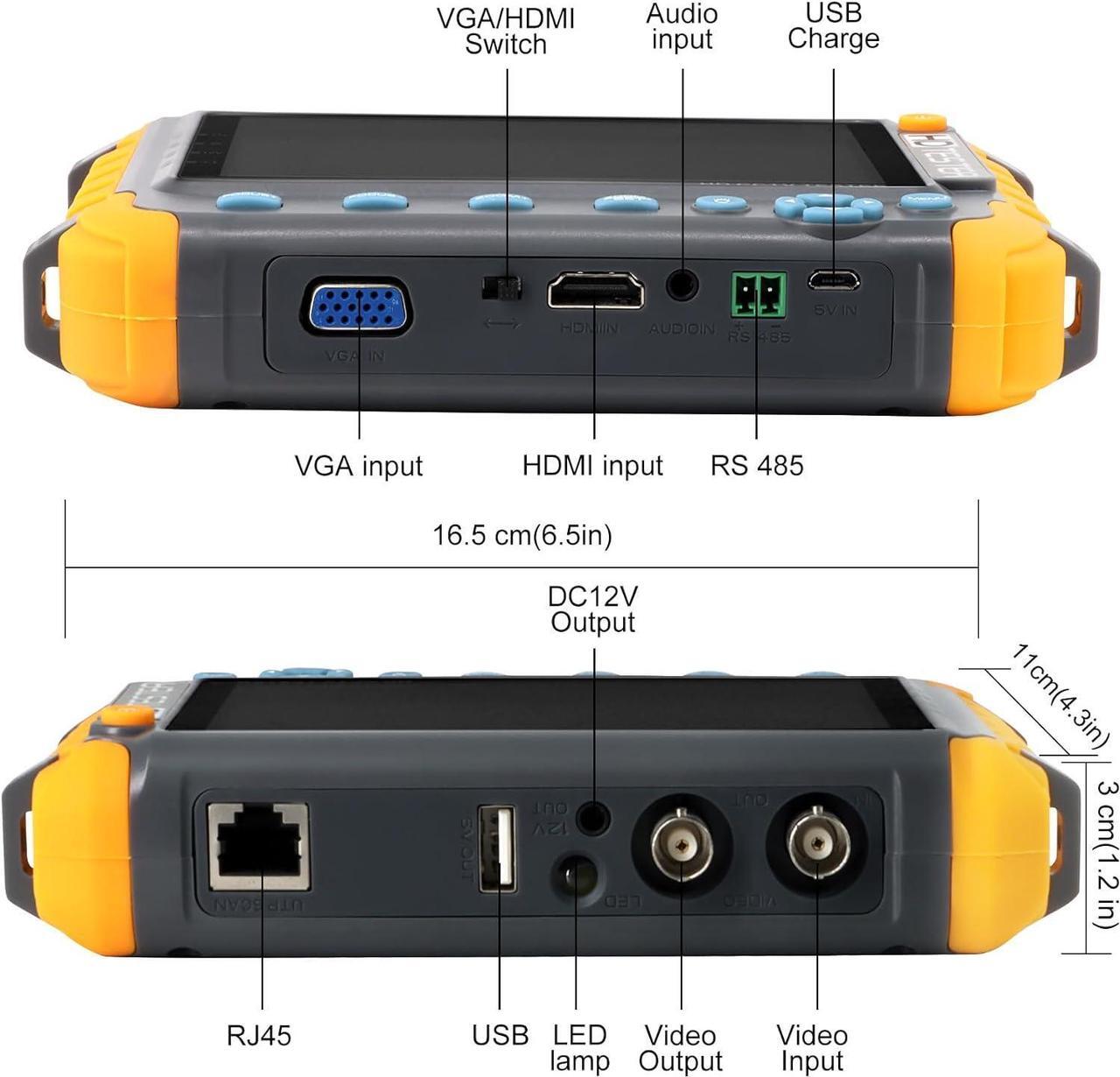 Alt view image 4 of 7 - 5 Inch 4 in 1 CCTV Monitor Tester, AHD/TVI/CVI/CVBS Coaxial Analog Video Monitor Tester, UTP/PTZ Cable Test for 1080P/3MP/4MP/5MP Analog Security Camera, VGA DC12V Output Camera CCTV Tester