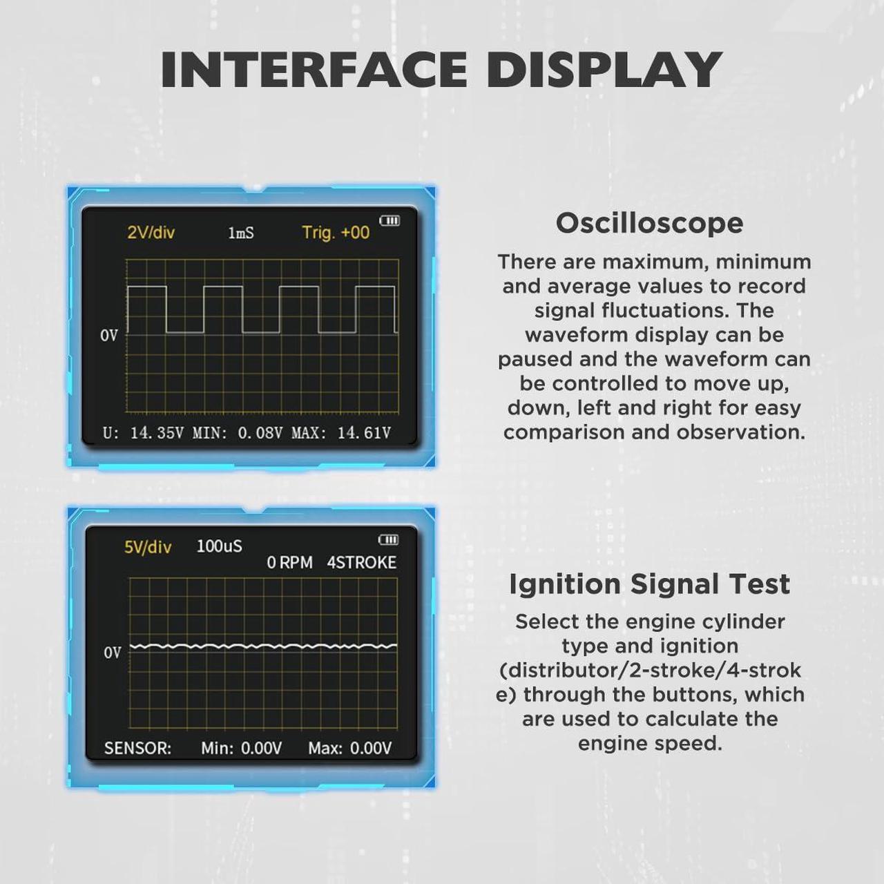 Alt view image 4 of 7 - Digital Multimeter Oscilloscope DC 1000V AC 700V DC AC Current Ohm Volt Amp Meter Voltmeter Automotive Multimeter Tester with Auto Ranging Multi Meter Rechargeable Voltage Tester Multimeter Kit