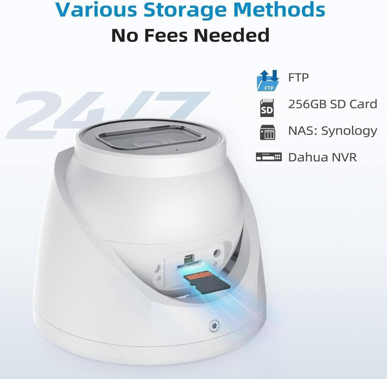 Alt view image 7 of 7 - 8MP IP Camera, DMSS/SmartPSS Lite, 4K PoE Turret Outdoor Starlight Camera with Mic, Human/Vehicle Detection, IVS, Intrusion Tripwire Alarm, 2.8mm 125°Wide Angle, Metal IP67, H265+, 256GB