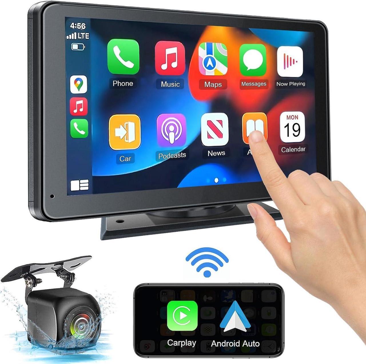 Main image of Portable Newest Wireless  CarPlay and Android Auto Screen for Car, 7" HD Touch Screen Car Stereo with Mirror Link, Bluetooth 5.2, Backup Camera, AUX,FM Transmitter for All Vehicle