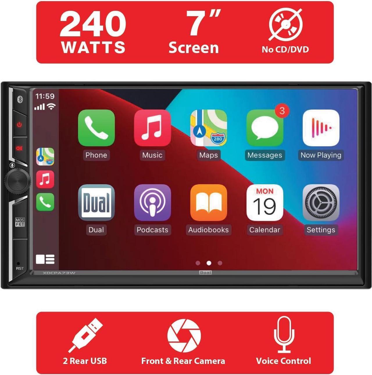 Alt view image 3 of 7 - Dual Electronics DCA73W 7-inch Certified  CarPlay Android Auto Wired or Wireless | Double DIN Touchscreen Car Stereo Radio | Bluetooth | Backup Camera Input | USB Playback & Charge
