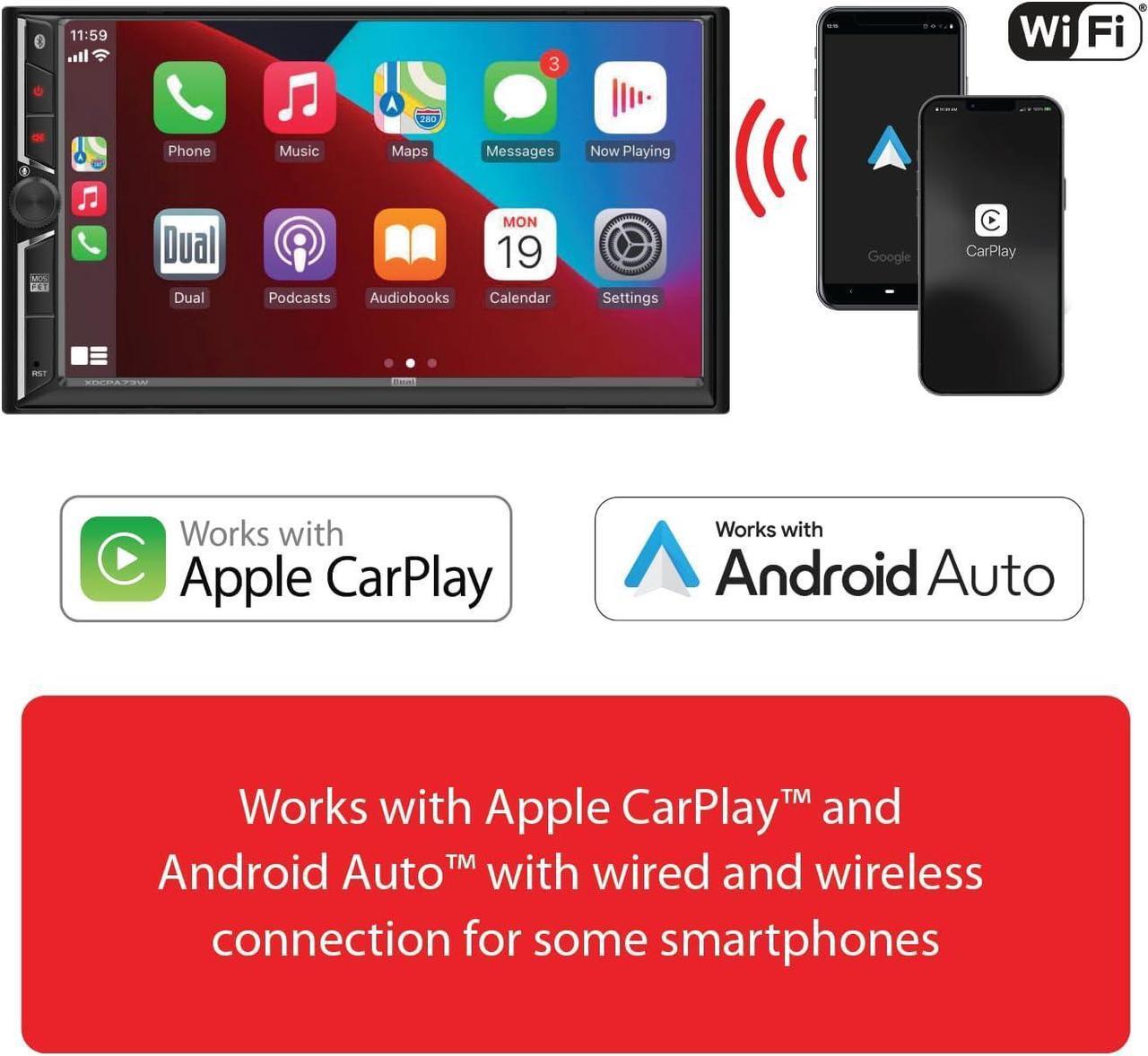Alt view image 4 of 7 - Dual Electronics DCA73W 7-inch Certified  CarPlay Android Auto Wired or Wireless | Double DIN Touchscreen Car Stereo Radio | Bluetooth | Backup Camera Input | USB Playback & Charge