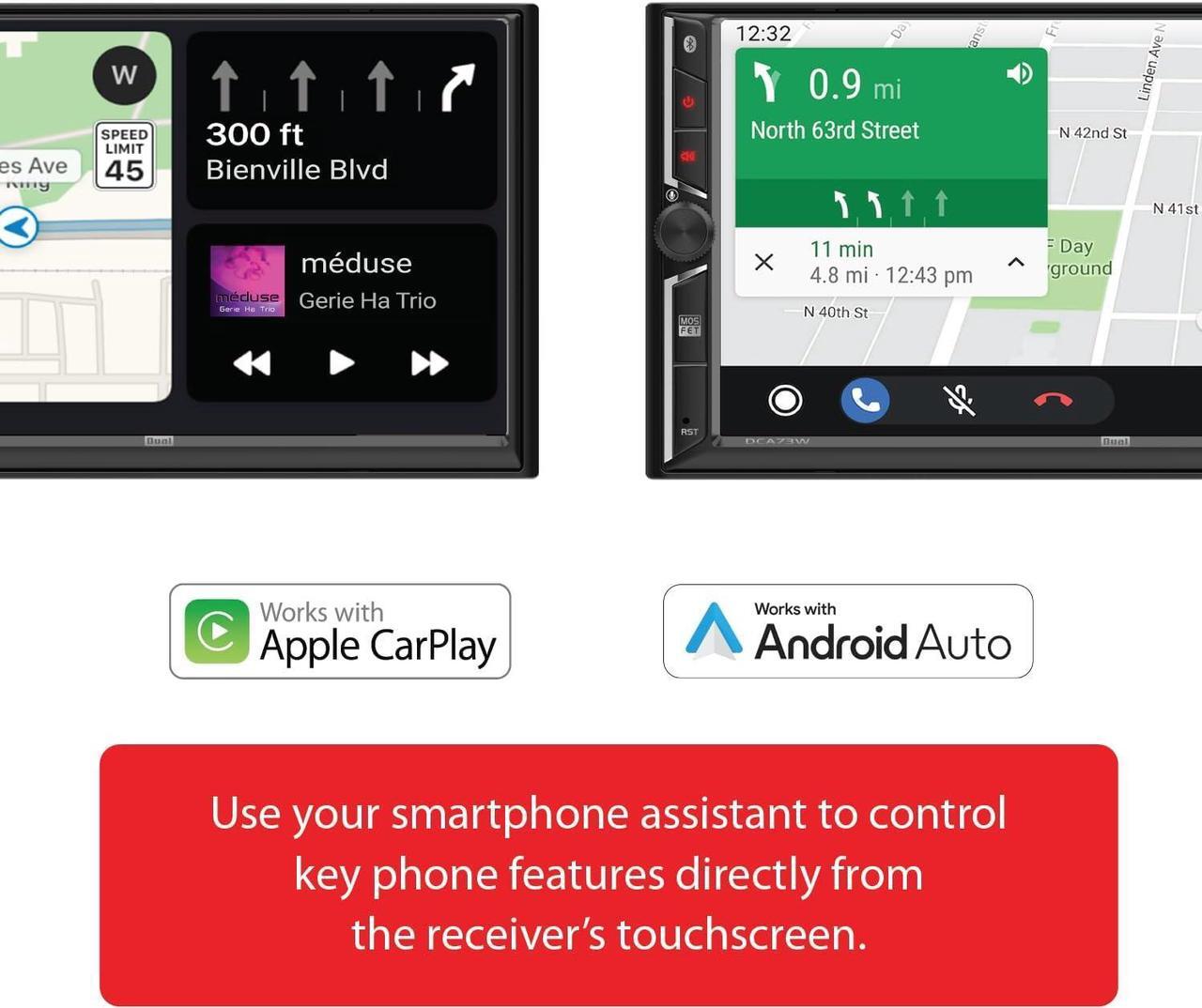 Alt view image 5 of 7 - Dual Electronics DCA73W 7-inch Certified  CarPlay Android Auto Wired or Wireless | Double DIN Touchscreen Car Stereo Radio | Bluetooth | Backup Camera Input | USB Playback & Charge