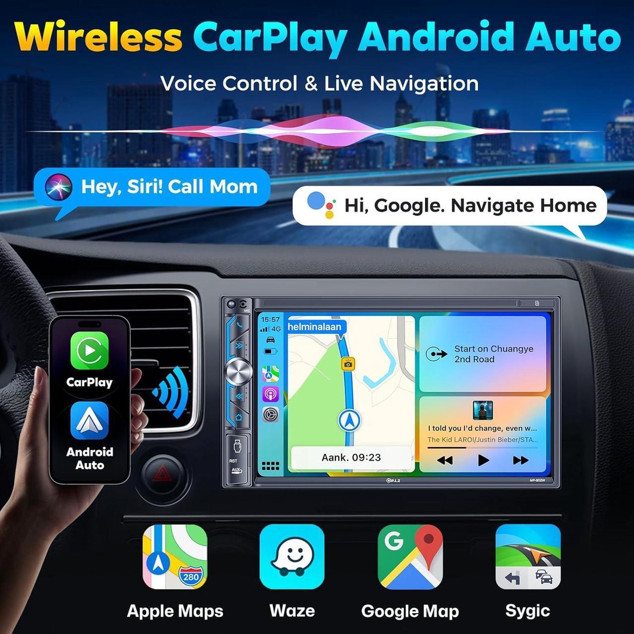Alt view image 2 of 7 - Wireless Double Din Car Stereo  Carplay Radio Screen for Car Audio Receivers, Bluetooth 5.3 Car Play Android Auto Touchscreen, 240W 4.2 CHN 2 Subwoofers Outputs, Backup Camera, SWC, FM/AM