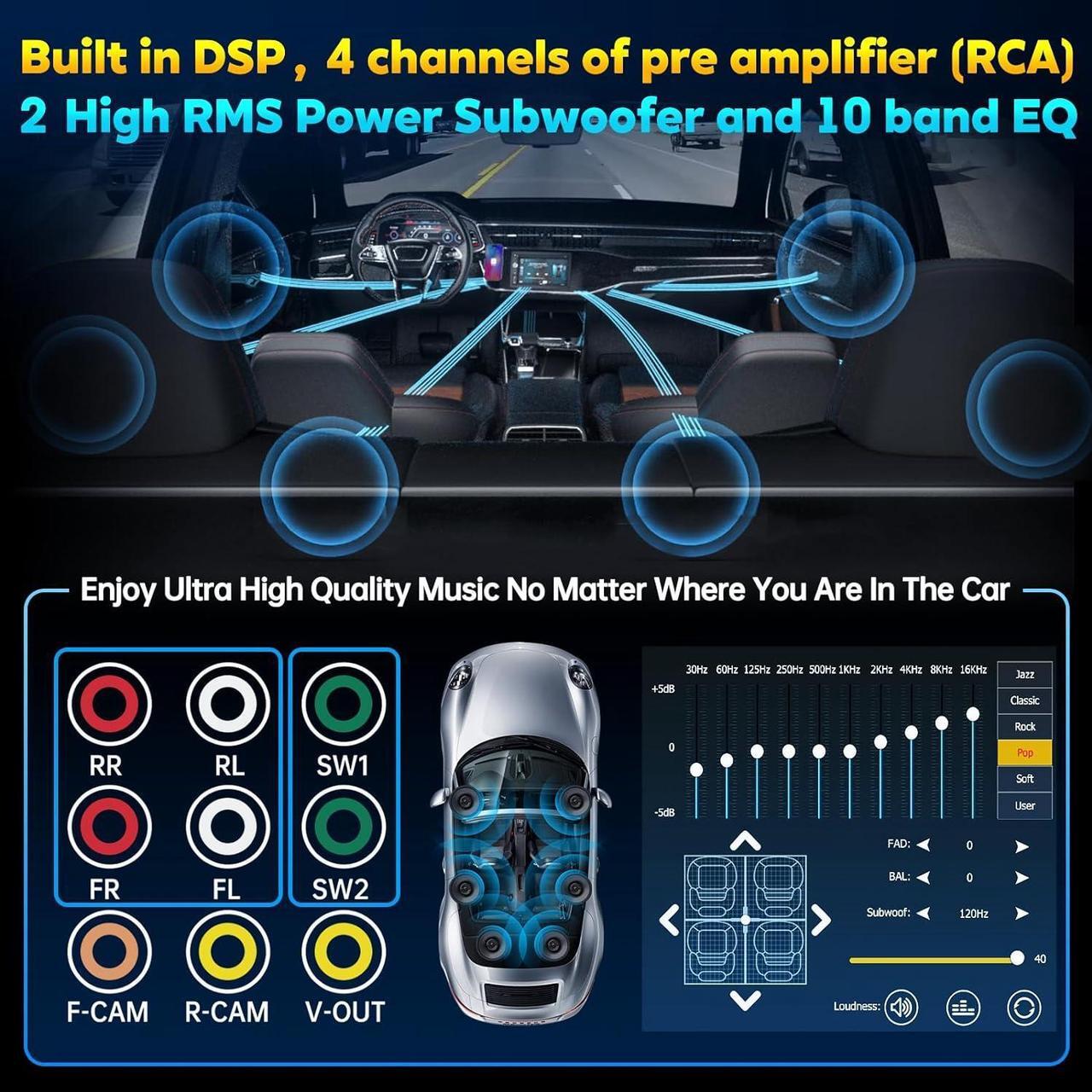 Alt view image 4 of 7 - Wireless Double Din Car Stereo  Carplay Radio Screen for Car Audio Receivers, Bluetooth 5.3 Car Play Android Auto Touchscreen, 240W 4.2 CHN 2 Subwoofers Outputs, Backup Camera, SWC, FM/AM