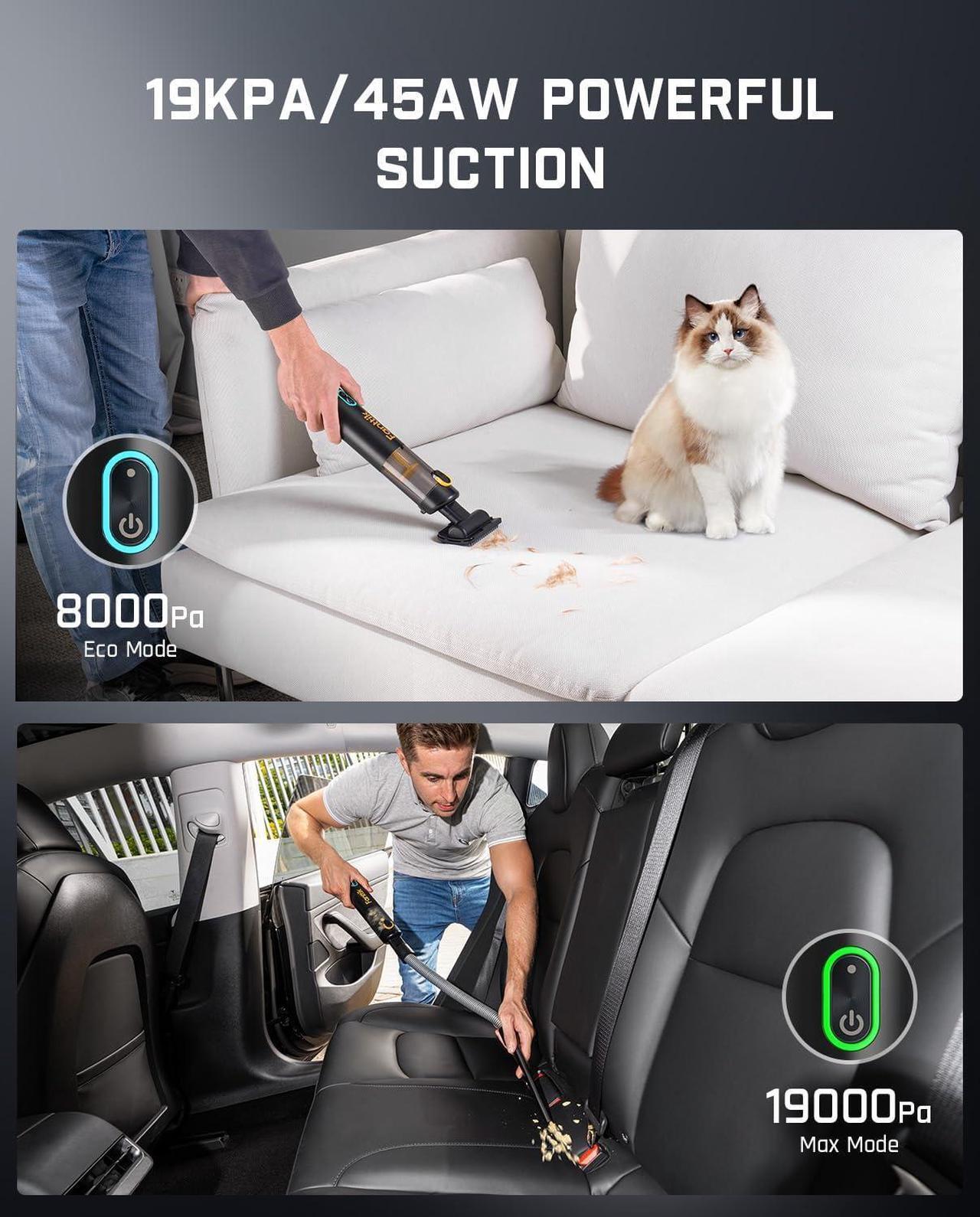 Alt view image 3 of 7 - Slim V8 Apex Car Vacuum, 19000PA High Power, 4 in 1 Portable Mini Vacuum, 2.5H Type-C Fast Charge, 40 Mins Runtime, RobustClean Handheld Vacuum for Car, Home, Keyboard Cleaning, Black