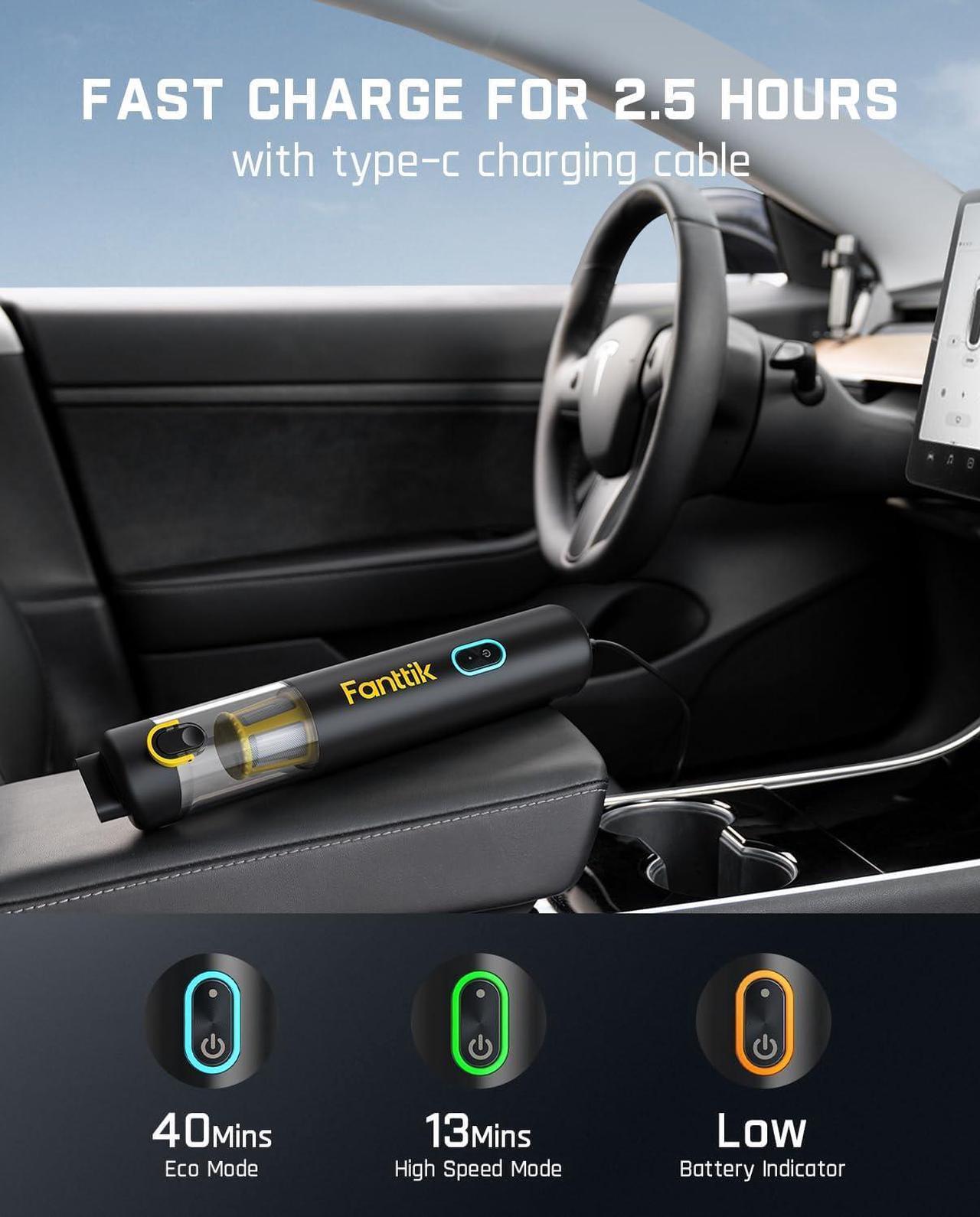 Alt view image 4 of 7 - Slim V8 Apex Car Vacuum, 19000PA High Power, 4 in 1 Portable Mini Vacuum, 2.5H Type-C Fast Charge, 40 Mins Runtime, RobustClean Handheld Vacuum for Car, Home, Keyboard Cleaning, Black