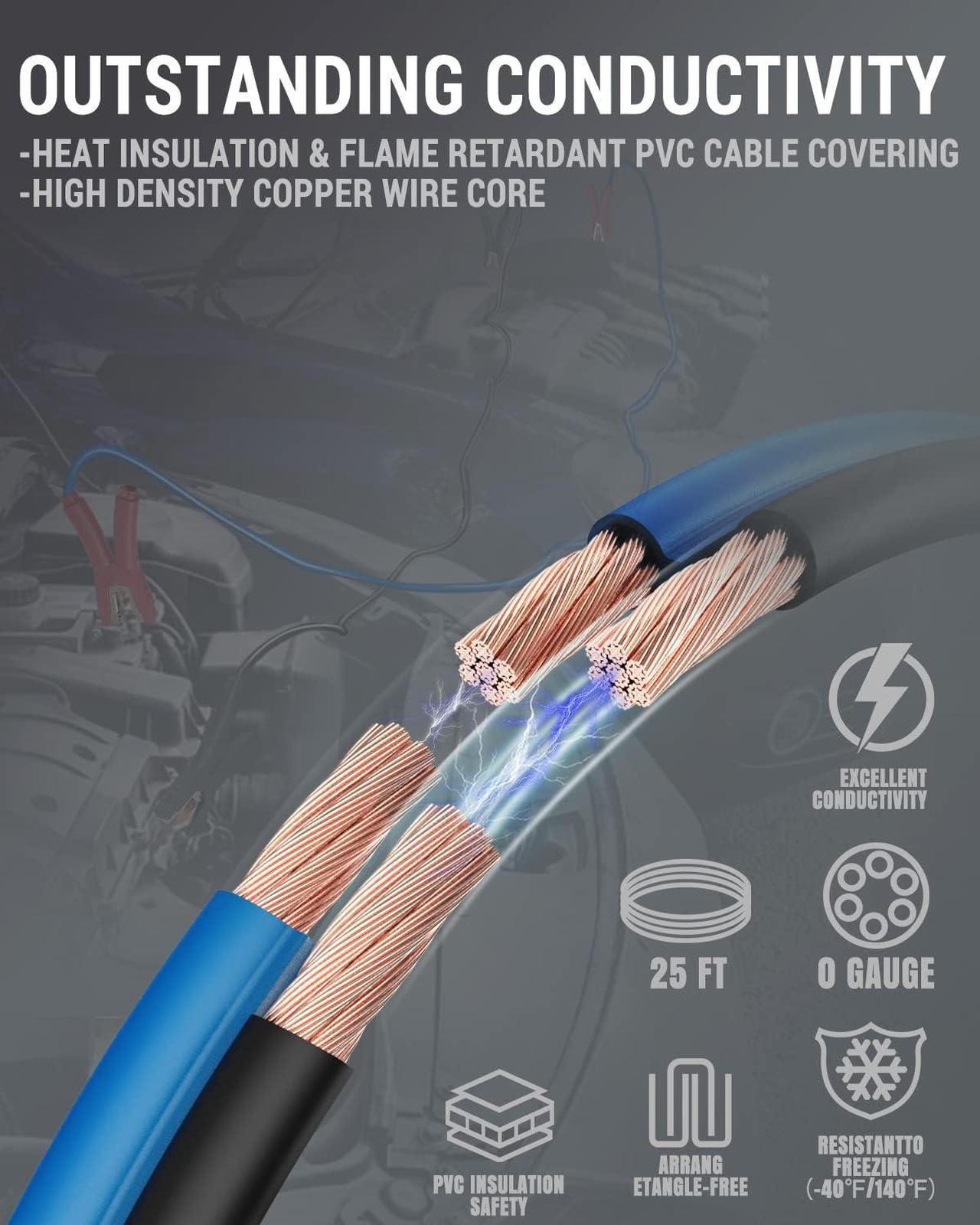 Alt view image 3 of 7 - P025 Jumper Cables for 12/24V Car Battery, 1000A Heavy Duty Booster Cables with Carrying Bag, Jumper Cables Kit for Vehicles with up to 8.0 L Gas and 6.0L Diesel Engines