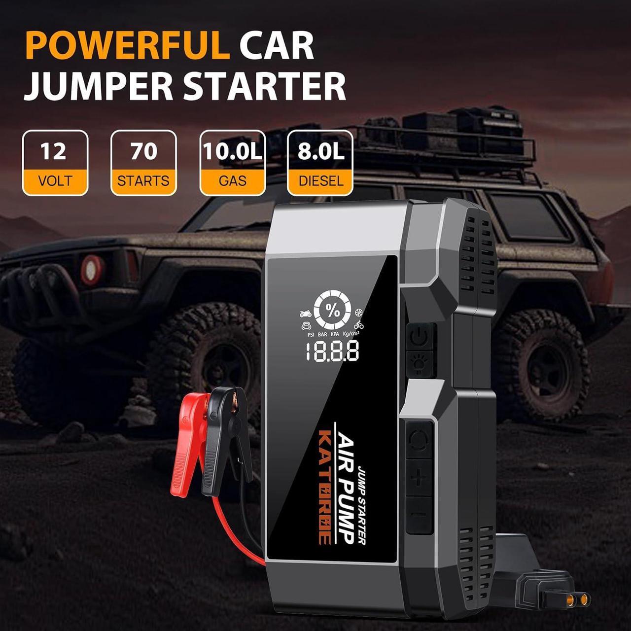 Alt view image 2 of 7 - Q17 Car Jump Starter with Air Compressor,4000A 160 PSI Portable Jump Starter Battery Pack (10.0L Gas/8.0L Diesel), with QC 3.0,Large Display, 3 Modes Flashlight and Jumper Cable Silver