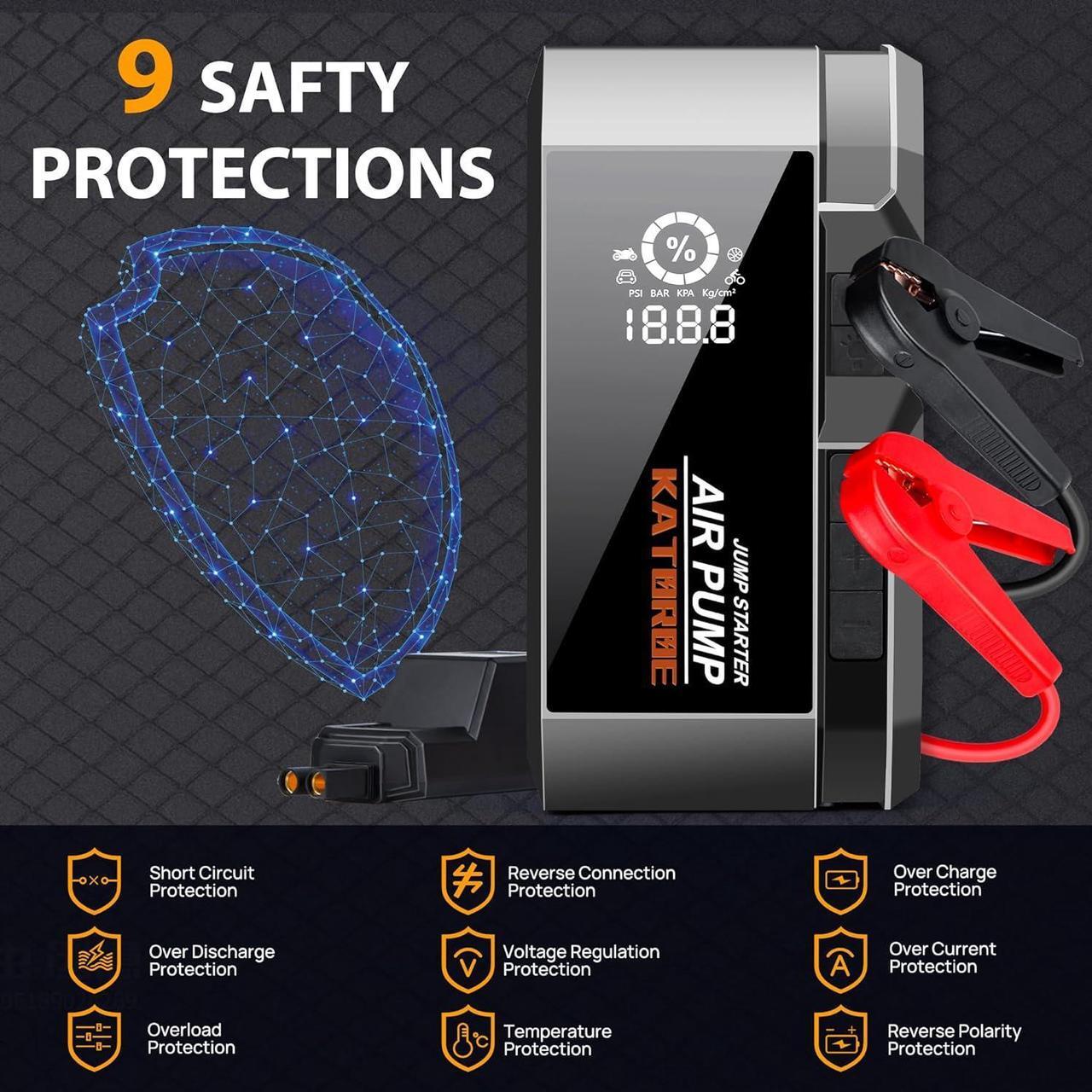 Alt view image 4 of 7 - Q17 Car Jump Starter with Air Compressor,4000A 160 PSI Portable Jump Starter Battery Pack (10.0L Gas/8.0L Diesel), with QC 3.0,Large Display, 3 Modes Flashlight and Jumper Cable Silver