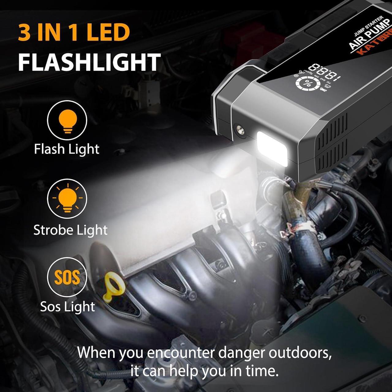 Alt view image 6 of 7 - Q17 Car Jump Starter with Air Compressor,4000A 160 PSI Portable Jump Starter Battery Pack (10.0L Gas/8.0L Diesel), with QC 3.0,Large Display, 3 Modes Flashlight and Jumper Cable Silver