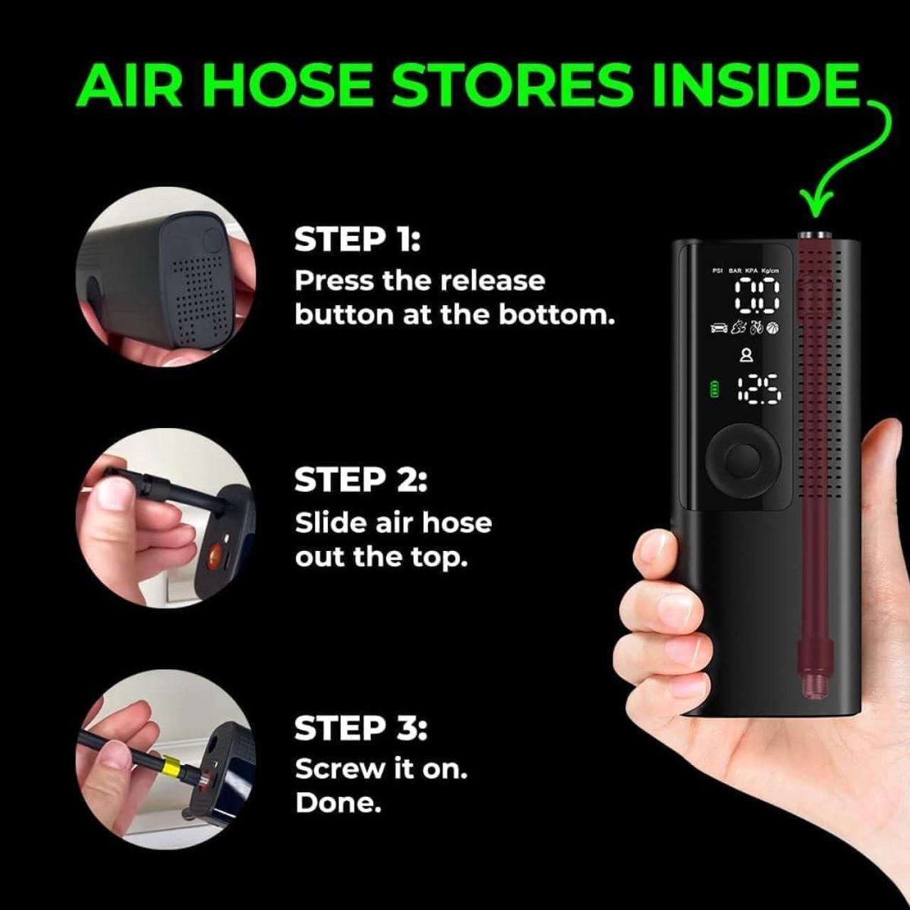 Alt view image 6 of 7 - Tire Inflator Portable Air Compressor - Air Pump for Car Tires with Tire Pressure Gauge (120 PSI) - One Click Smart Pump Tire Inflator for Car, Motorcycle, Bicycle and More  3-Pack