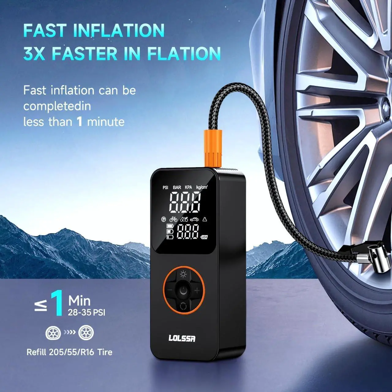 Alt view image 2 of 4 - Tire Inflator Portable Air Compressor-Air Pump 20000mAh & 150PSI Cordless Electric for Car, Motorcycle, Bike, Ball, with Tire Gauge Pressure, Dual-Use Type (Black)