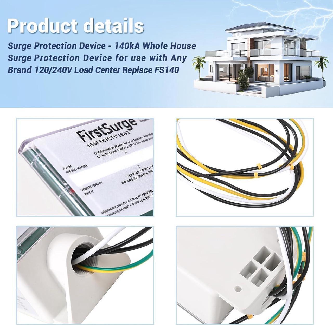 Alt view image 5 of 7 - Fenglesha Surge Protection Device - 140kA Whole House Surge Protection Device for use with Any Brand 120/240V Load Center Replace FS140