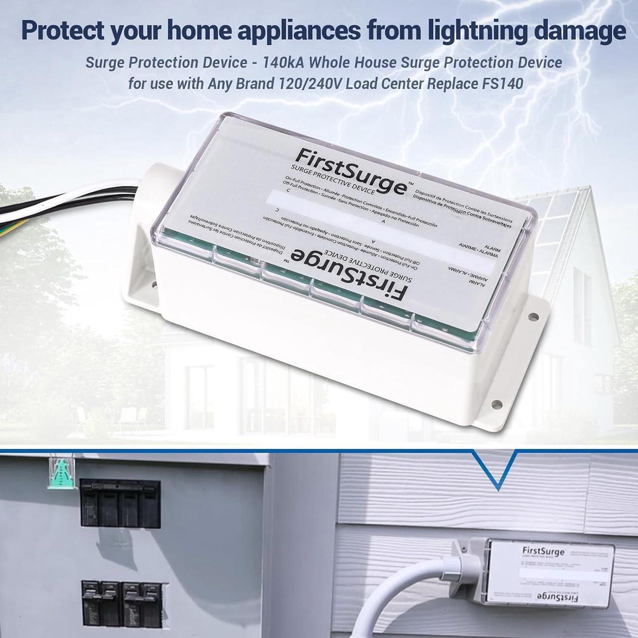 Alt view image 6 of 7 - Fenglesha Surge Protection Device - 140kA Whole House Surge Protection Device for use with Any Brand 120/240V Load Center Replace FS140