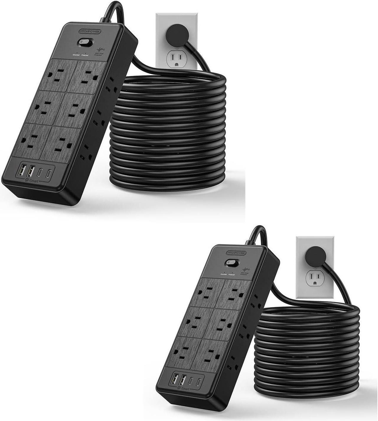 Main image of 25 FT + 15 FT Surge Protector Power Strip, NTONPOWER 4000J Long Cord Extension Cord with 12 Outlets & 4 USB Ports (2USB C), 3 Side Multiple Outlet Extender, Wall Mounted for Home Office