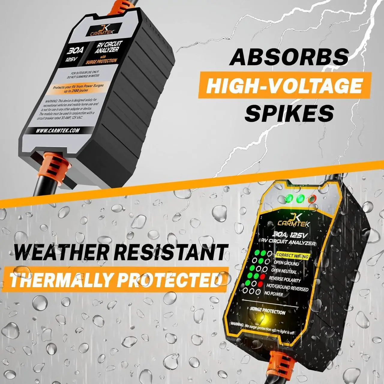 Alt view image 5 of 6 - RV Surge Protector 50 Amp - RV Circuit Analyzer with Integrated Surge Protection - Smart 50 Amp Surge Voltage Defender with Grip Handles