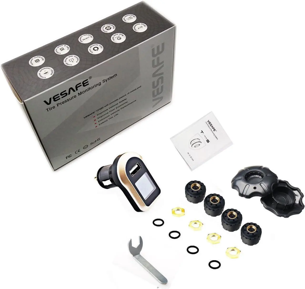 Alt view image 4 of 7 - Wireless Tire Pressure Monitoring System (TPMS) for Small Size 4-tire Vehicles, Including 4 External Cap sensors (0-87PSI)