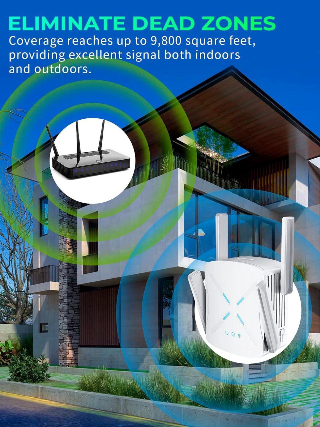 Alt view image 2 of 6 - WiFi 6 Extender Signal Booster, 2.4Gb/s Speed Longest Range Up to 12,000sq.ft, Internet Repeater with Ethernet Port for Home, Wireless Extendtecc Quick Setup, Dual Band(5GHz / 2.4GHz) (Black)