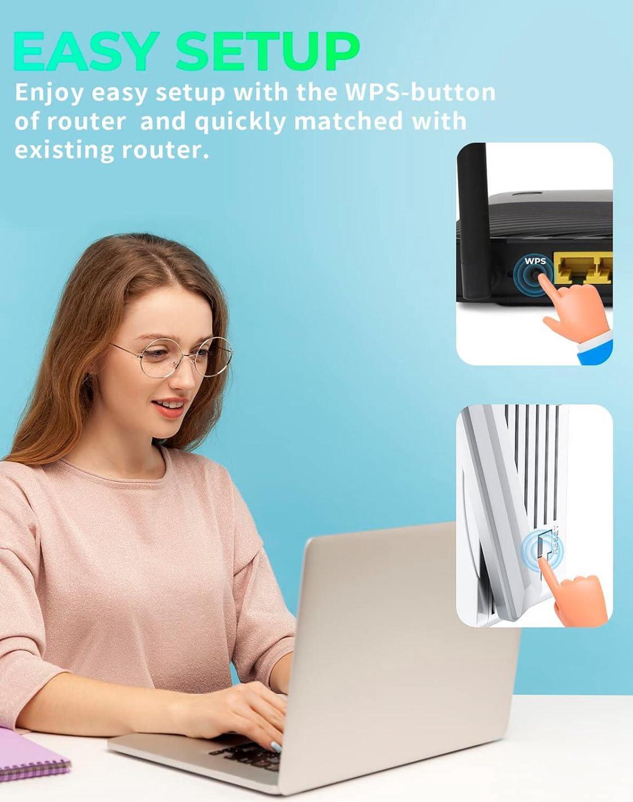 Alt view image 4 of 6 - WiFi 6 Extender Signal Booster, 2.4Gb/s Speed Longest Range Up to 12,000sq.ft, Internet Repeater with Ethernet Port for Home, Wireless Extendtecc Quick Setup, Dual Band(5GHz / 2.4GHz) (Black)
