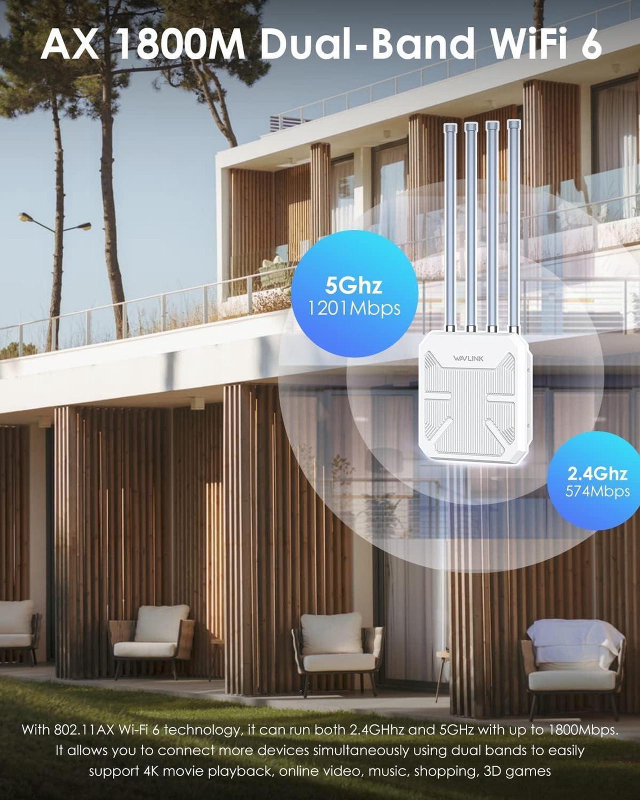 Alt view image 2 of 7 - AX1800 WiFi 6 Wireless Outdoor Access Point,Long Range Outdoor WiFi with PoE | Dual Band | Up to 128 Devices|IP67 Waterproof,Supports Mesh Extender/AP/Repeater for Farm,Courtyard,RV,Campsite