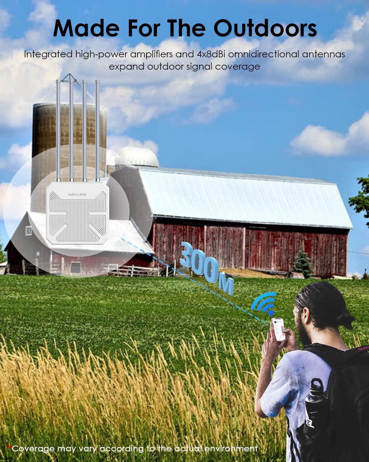 Alt view image 5 of 7 - AX1800 WiFi 6 Wireless Outdoor Access Point,Long Range Outdoor WiFi with PoE | Dual Band | Up to 128 Devices|IP67 Waterproof,Supports Mesh Extender/AP/Repeater for Farm,Courtyard,RV,Campsite