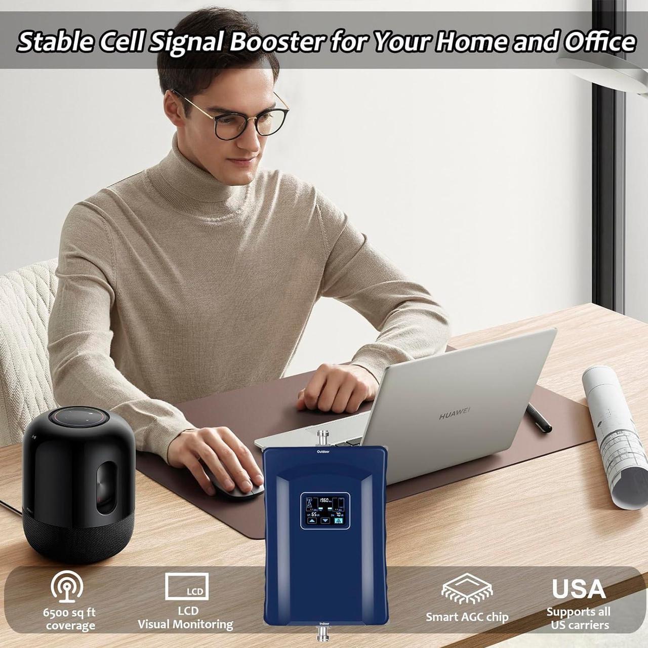 Alt view image 3 of 6 - Cell Phone Booster for Home and Office, Cell Phone Signal Booster with 2 Indoor Antennasup to 6500 sq ftBoosts 4G 5G LTE Data for All U.S. Carriers for Band 66/2/4/5/12/17/13/25 FCC Approved