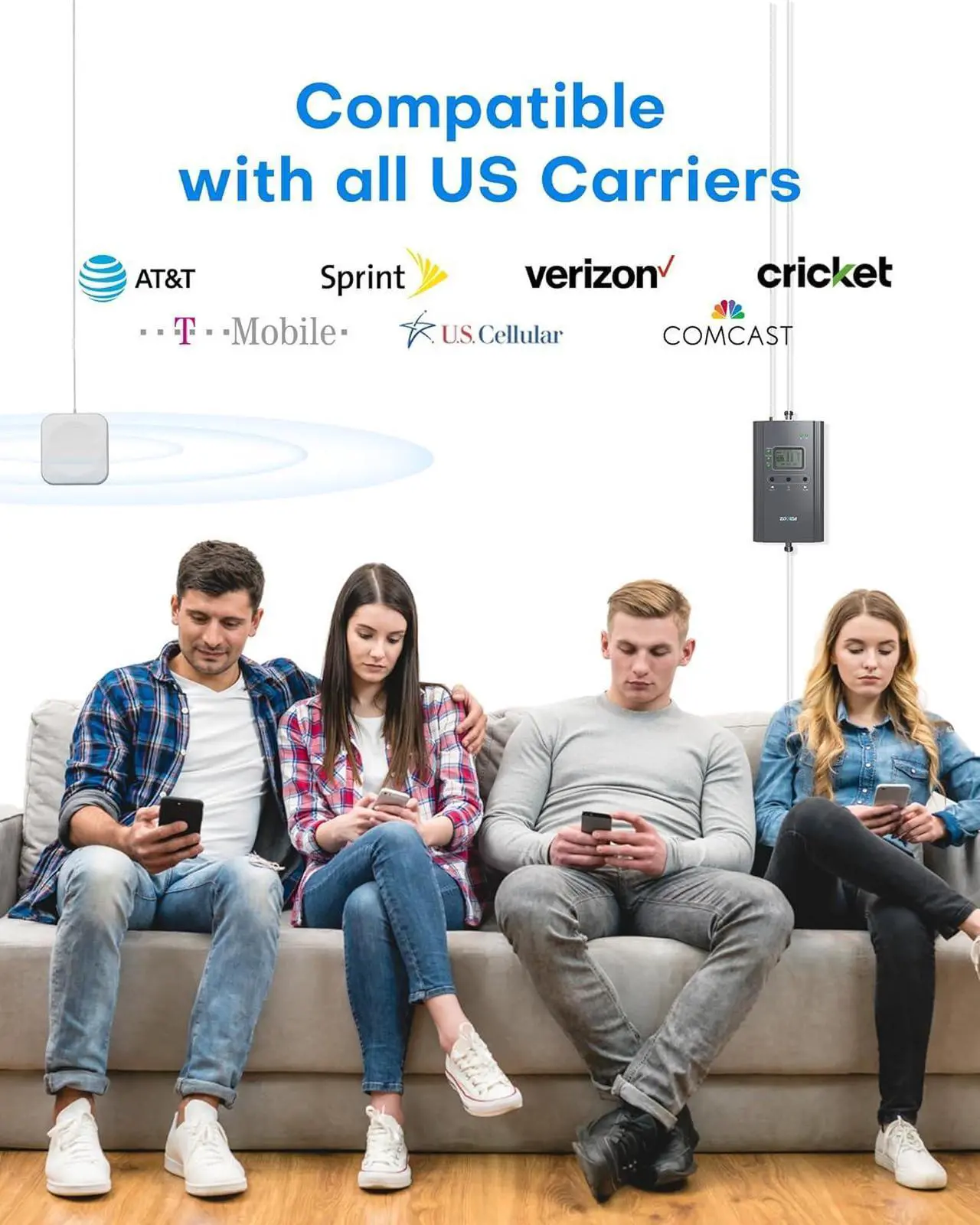Alt view image 4 of 7 - Cell Phone Signal Booster for Home and Office, Boosts All US Carriers 5G 4G LTE Signal Up to 4,000 sq ft for Verizon AT&T T-Mobile etc, Cell Phone Booster with LCD & APP FCC Approved