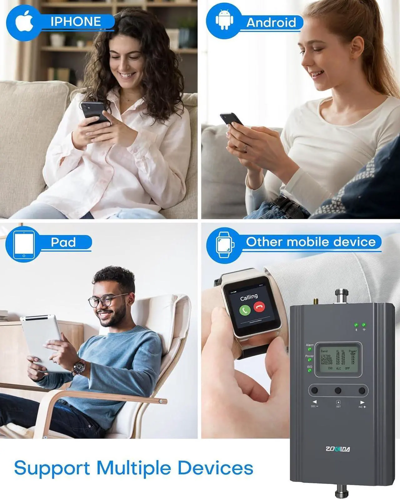 Alt view image 6 of 7 - Cell Phone Signal Booster for Home and Office, Boosts All US Carriers 5G 4G LTE Signal Up to 4,000 sq ft for Verizon AT&T T-Mobile etc, Cell Phone Booster with LCD & APP FCC Approved