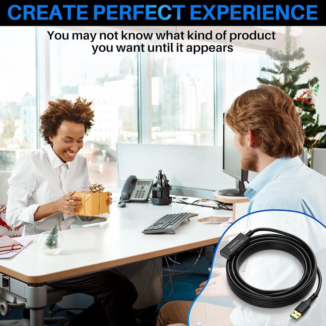 Alt view image 7 of 7 - USB 3.0 Active Extension Cable 100 Feet, Long USB Type-A Male to Female Extender Cord, Built-in 3 Signal Booster Smart Chips, 5Gbps, Black USB Extension Cable with an AC Power Adapter (5V 2A)